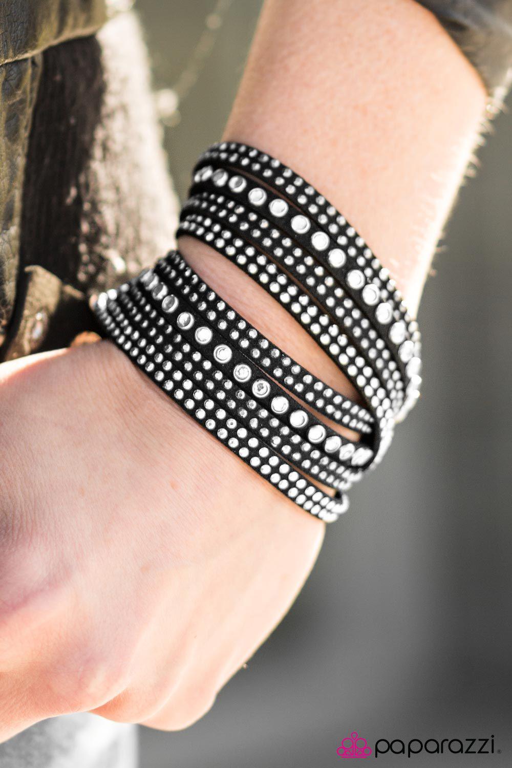 Sassy Satisfaction Black and Silver Double-wrap Snap Bracelet - Paparazzi Accessories- lightbox - CarasShop.com - Paparazzi Jewelry by Cara Jewels