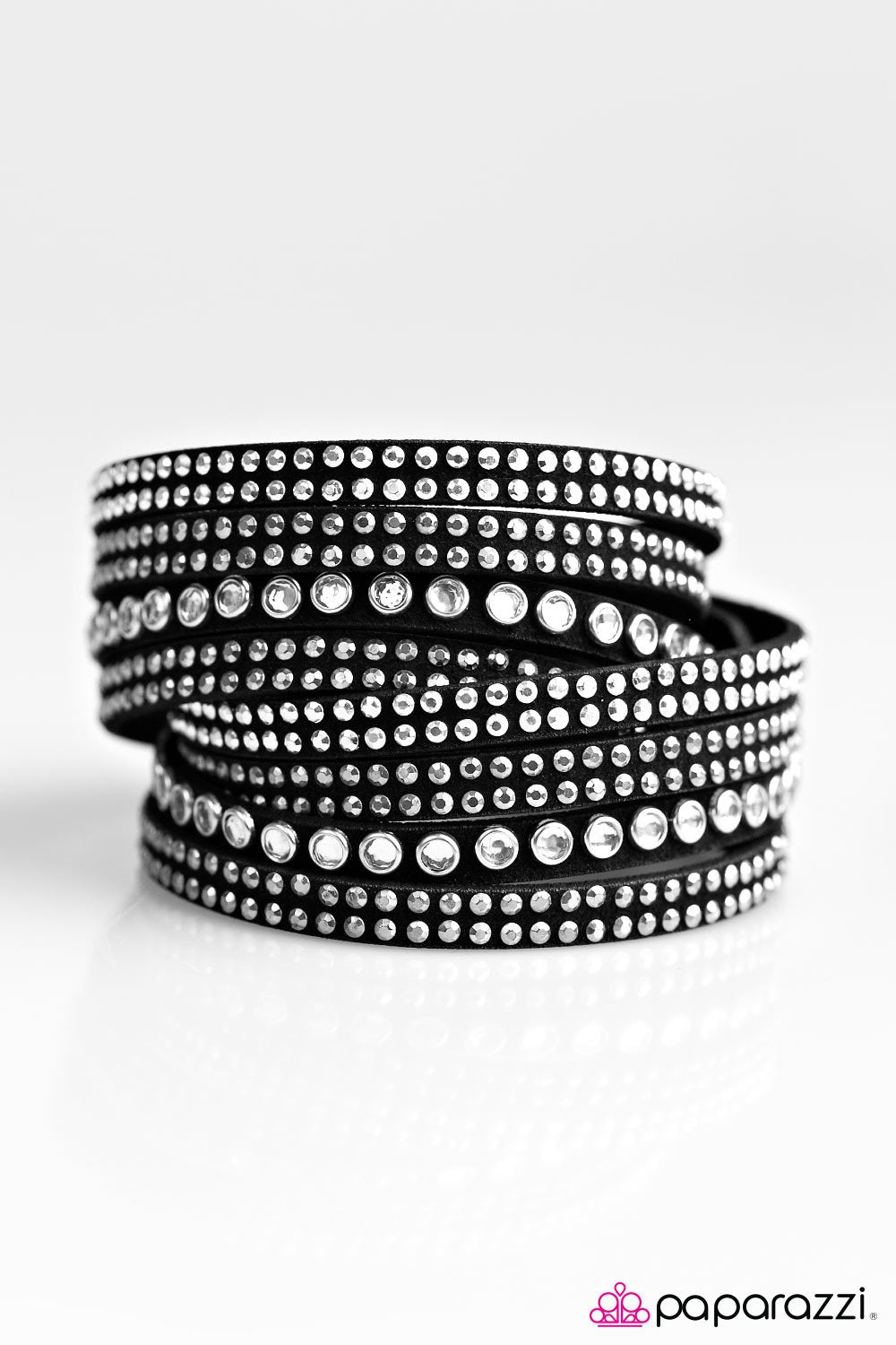 Sassy Satisfaction Black and Silver Double-wrap Snap Bracelet - Paparazzi Accessories- on model - CarasShop.com - Paparazzi Jewelry by Cara Jewels