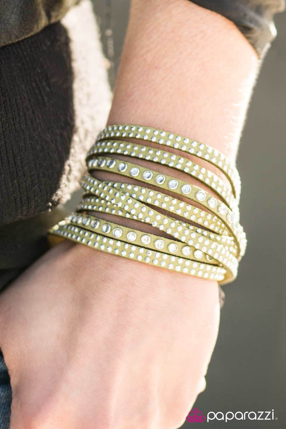 Sassy Satisfaction Green and Silver Double-wrap Snap Bracelet - Paparazzi Accessories- lightbox - CarasShop.com - Paparazzi Jewelry by Cara Jewels
