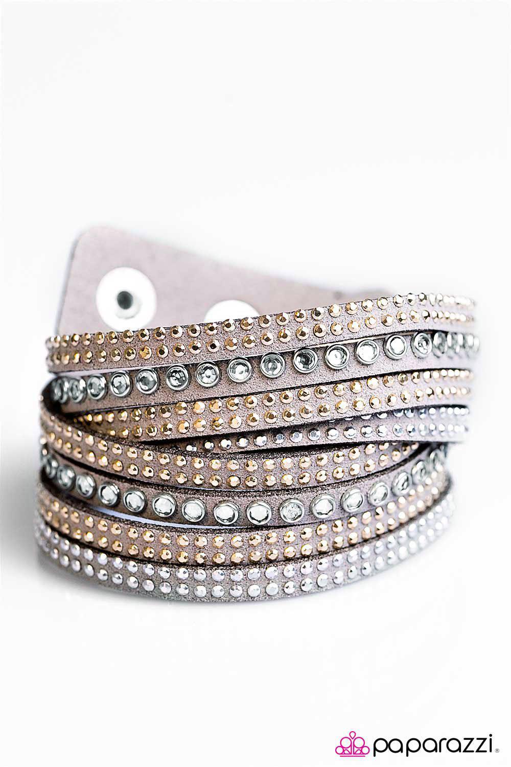 Sassy Satisfaction Silver and Gold Double-wrap Snap Bracelet - Paparazzi Accessories- on model - CarasShop.com - Paparazzi Jewelry by Cara Jewels