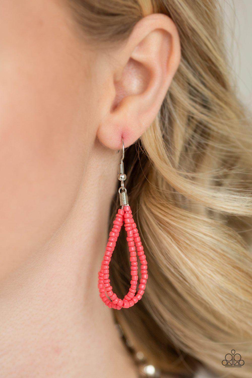 Savannah Surfin' Coral Seed Bead Necklace - Paparazzi Accessories - free matching earrings -CarasShop.com - Paparazzi Jewelry by Cara Jewels