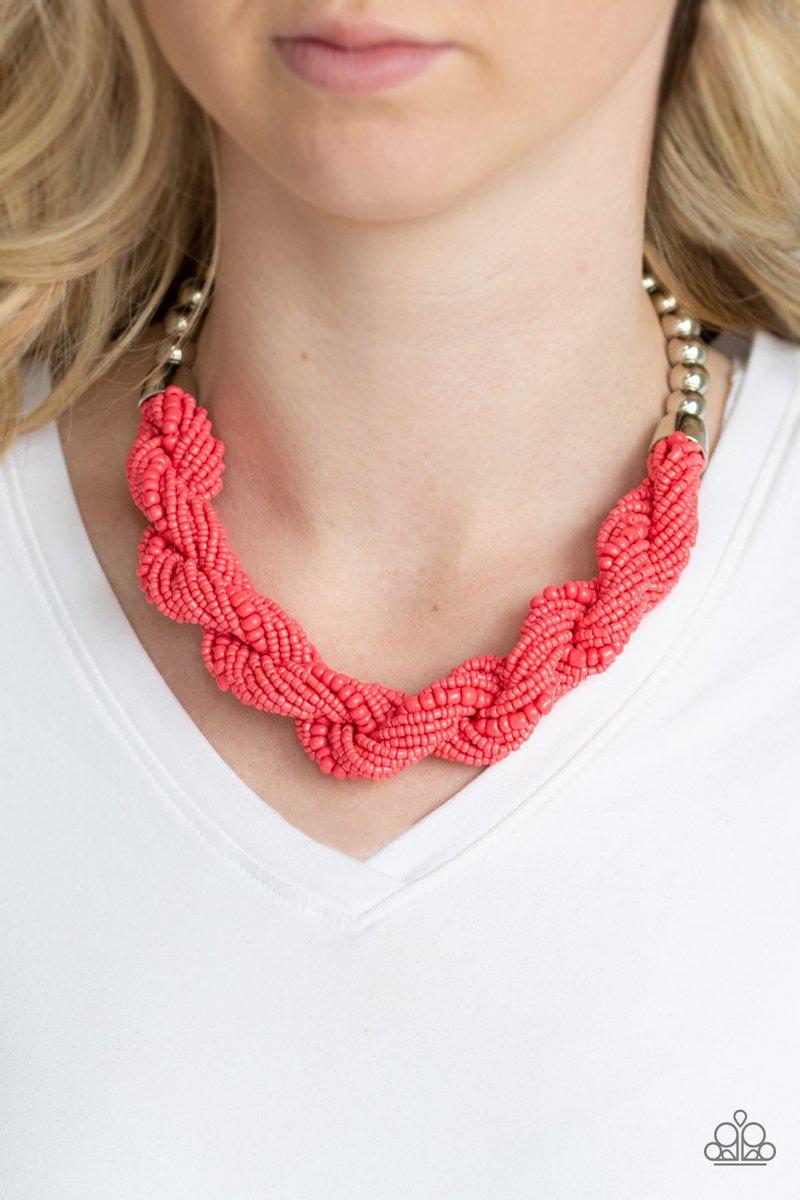 Savannah Surfin' Coral Seed Bead Necklace - Paparazzi Accessories- on model - CarasShop.com - Paparazzi Jewelry by Cara Jewels