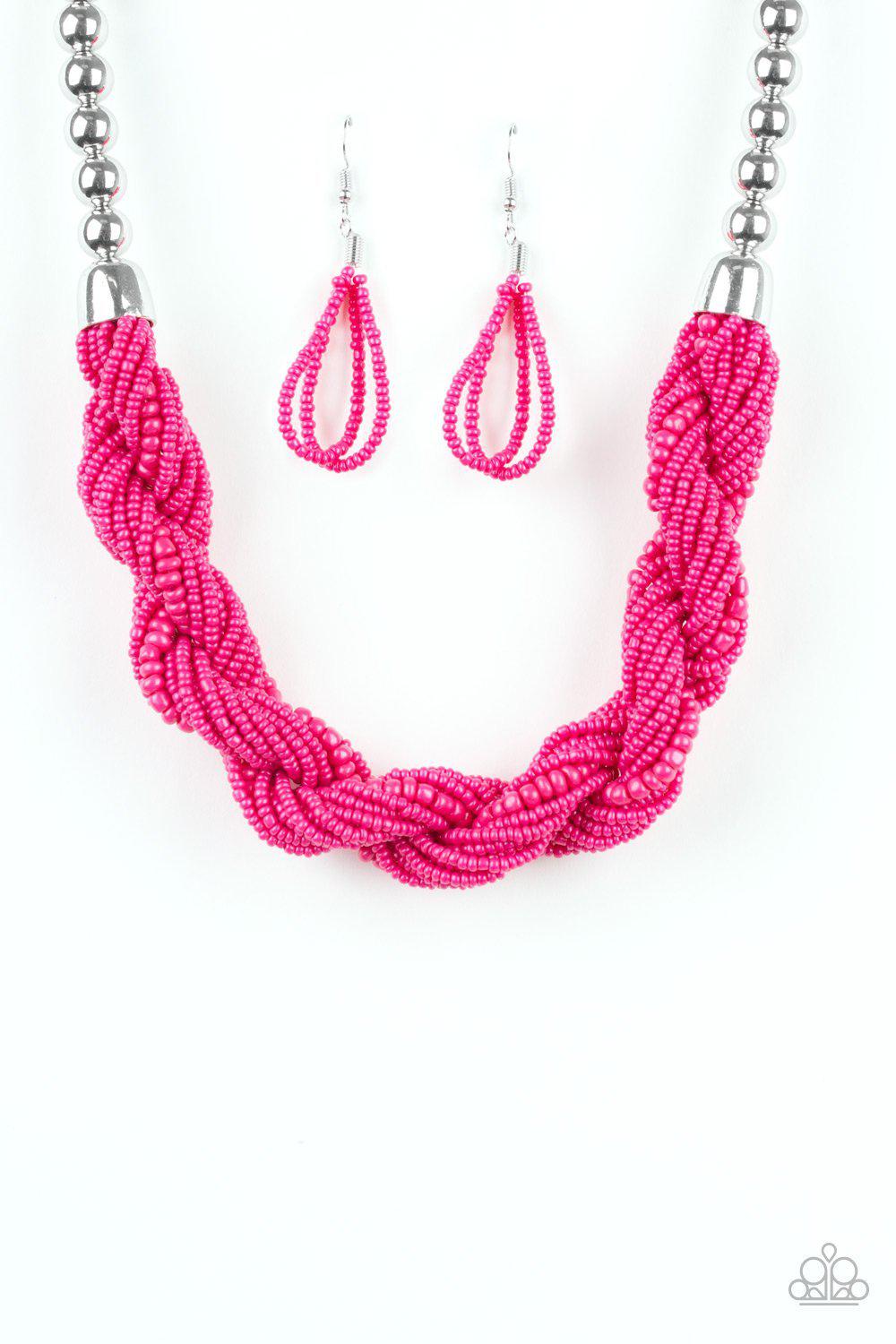 Savannah Surfin Pink Seed Bead Necklace - Paparazzi Accessories- lightbox - CarasShop.com - Paparazzi Jewelry by Cara Jewels