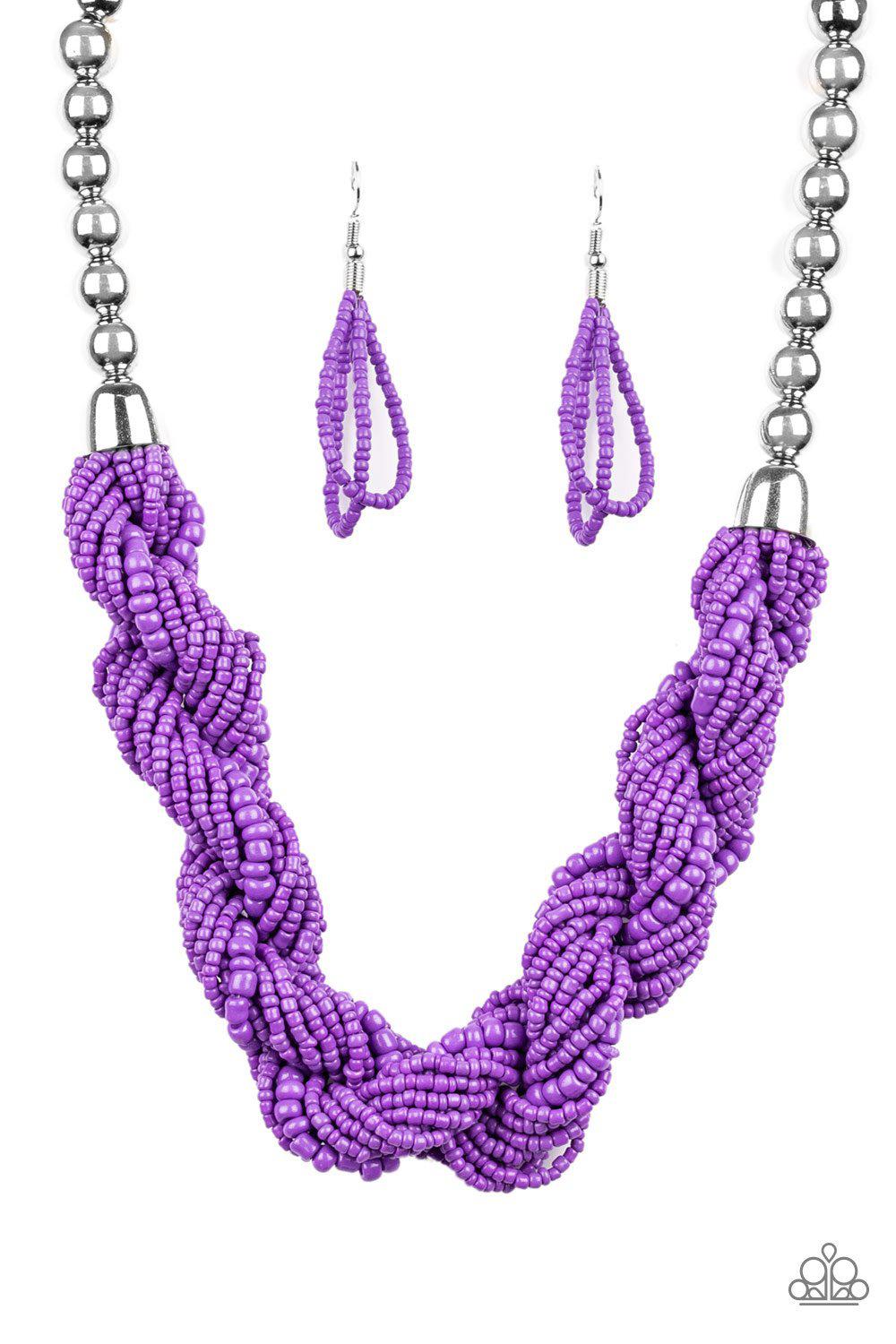 Savannah Surfin Purple Twist Seed Bead Necklace - Paparazzi Accessories- lightbox - CarasShop.com - Paparazzi Jewelry by Cara Jewels