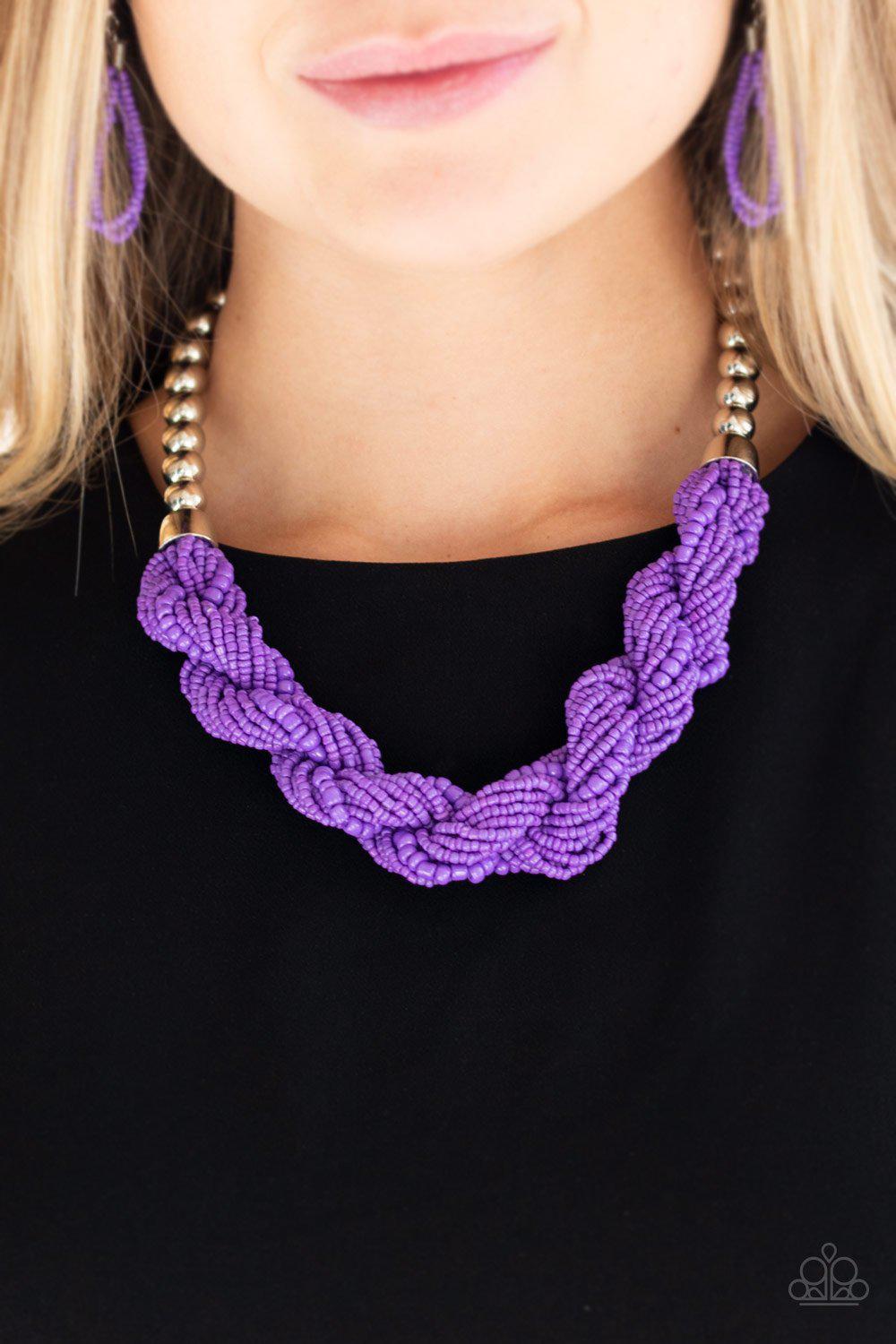 Savannah Surfin Purple Twist Seed Bead Necklace - Paparazzi Accessories- on model - CarasShop.com - Paparazzi Jewelry by Cara Jewels