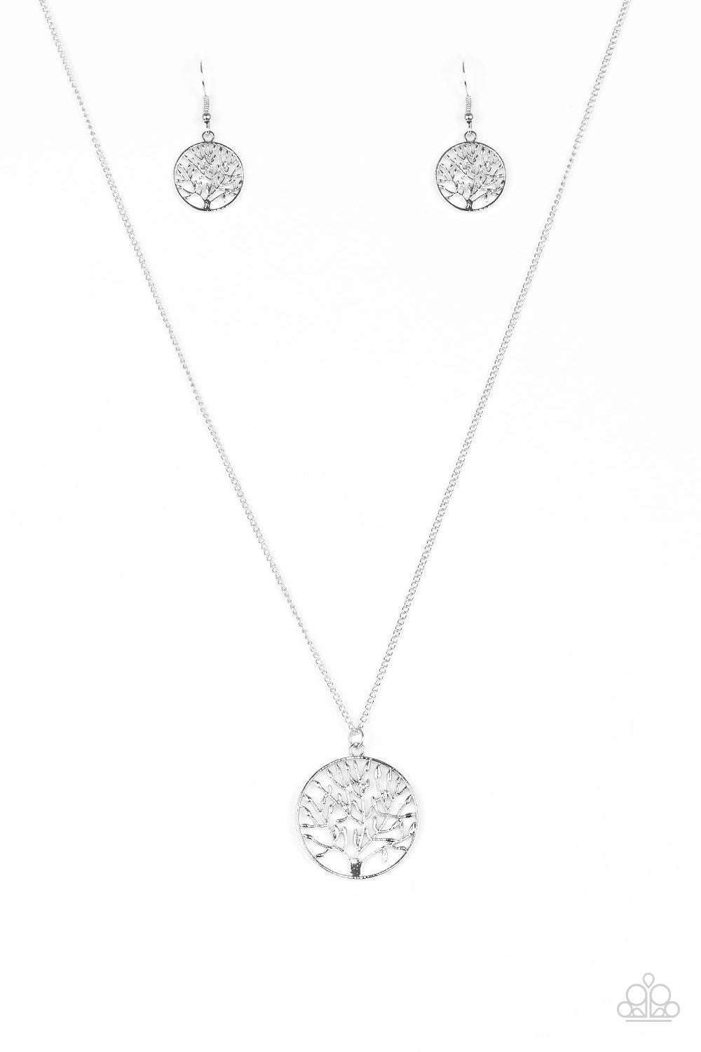 Save The Trees Silver Necklace - Paparazzi Accessories - free matching earrings -CarasShop.com - Paparazzi Jewelry by Cara Jewels