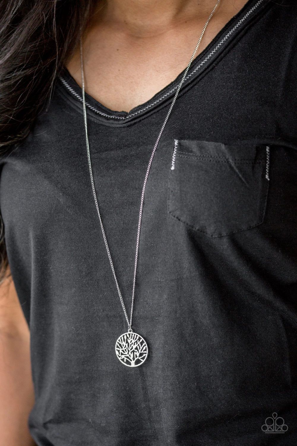 Save The Trees Silver Necklace - Paparazzi Accessories- lightbox - CarasShop.com - Paparazzi Jewelry by Cara Jewels