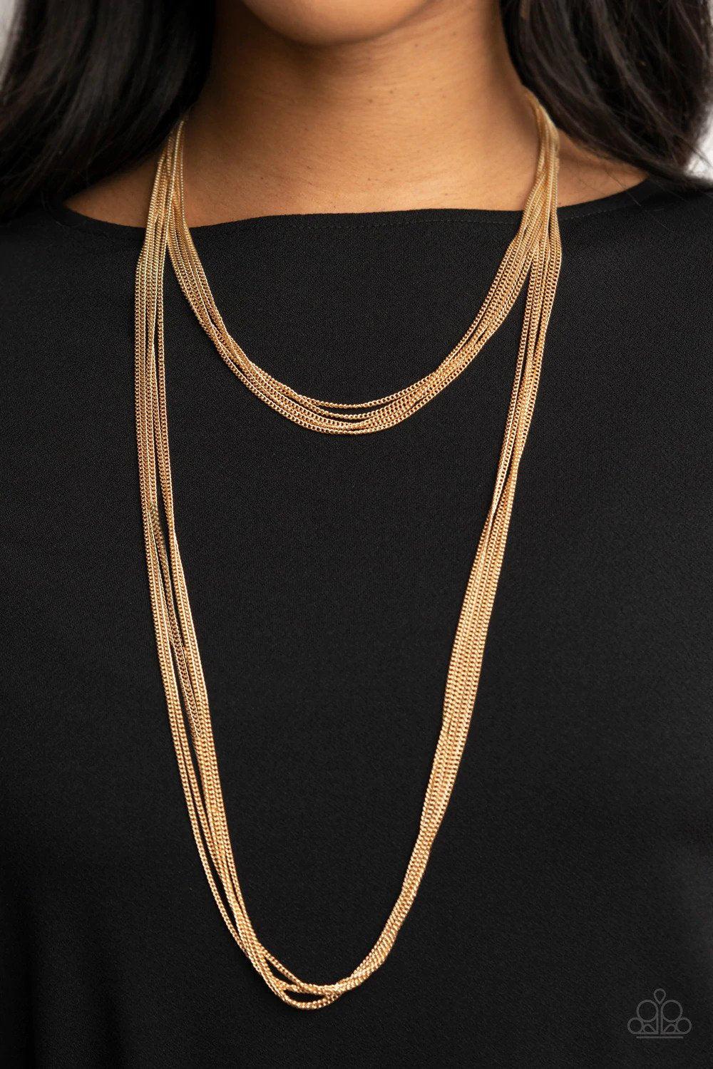Save Your TIERS Gold Necklace - Paparazzi Accessories- on model - CarasShop.com - Paparazzi Jewelry by Cara Jewels