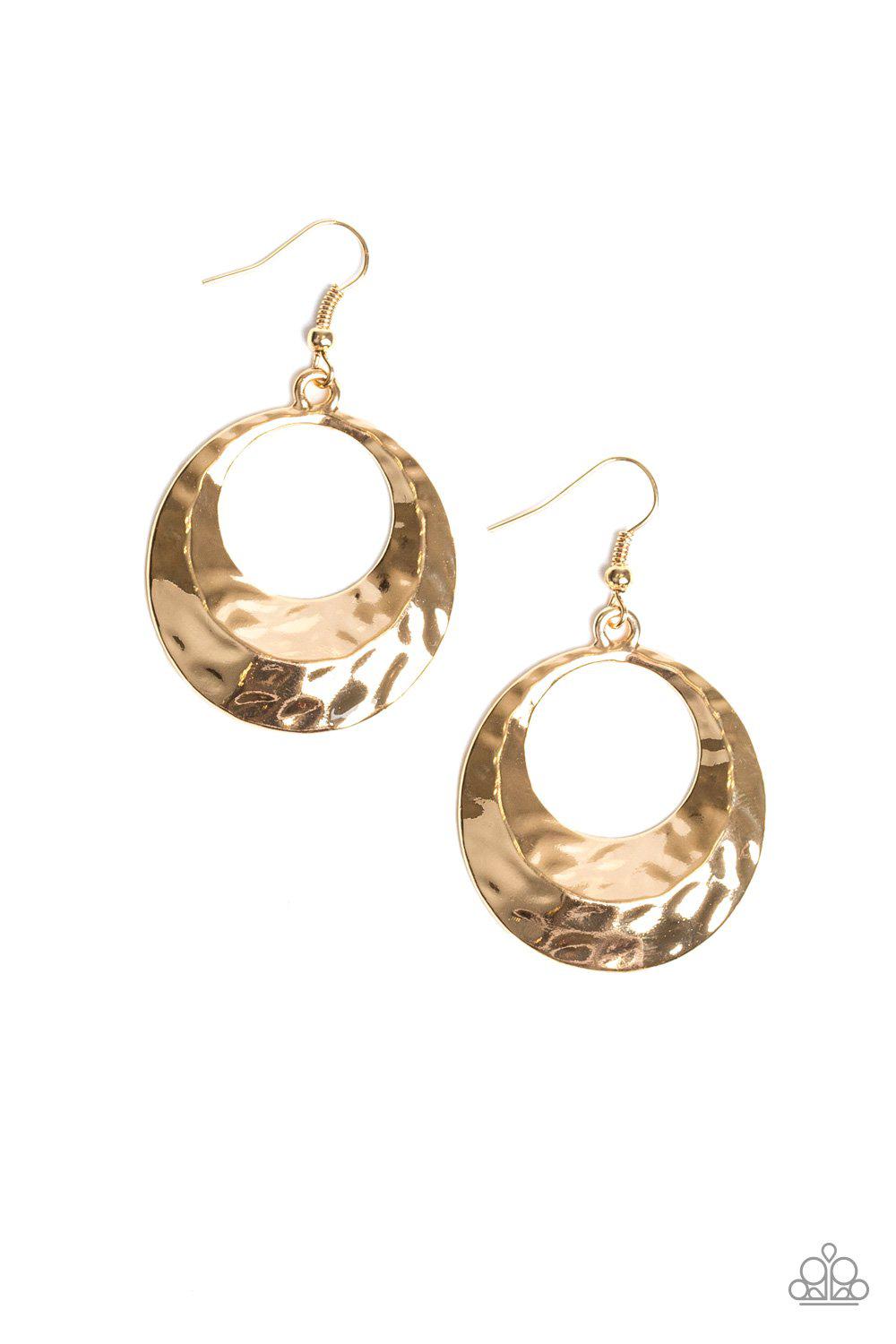 Savory Shimmer Gold Earrings - Paparazzi Accessories- on model - CarasShop.com - Paparazzi Jewelry by Cara Jewels