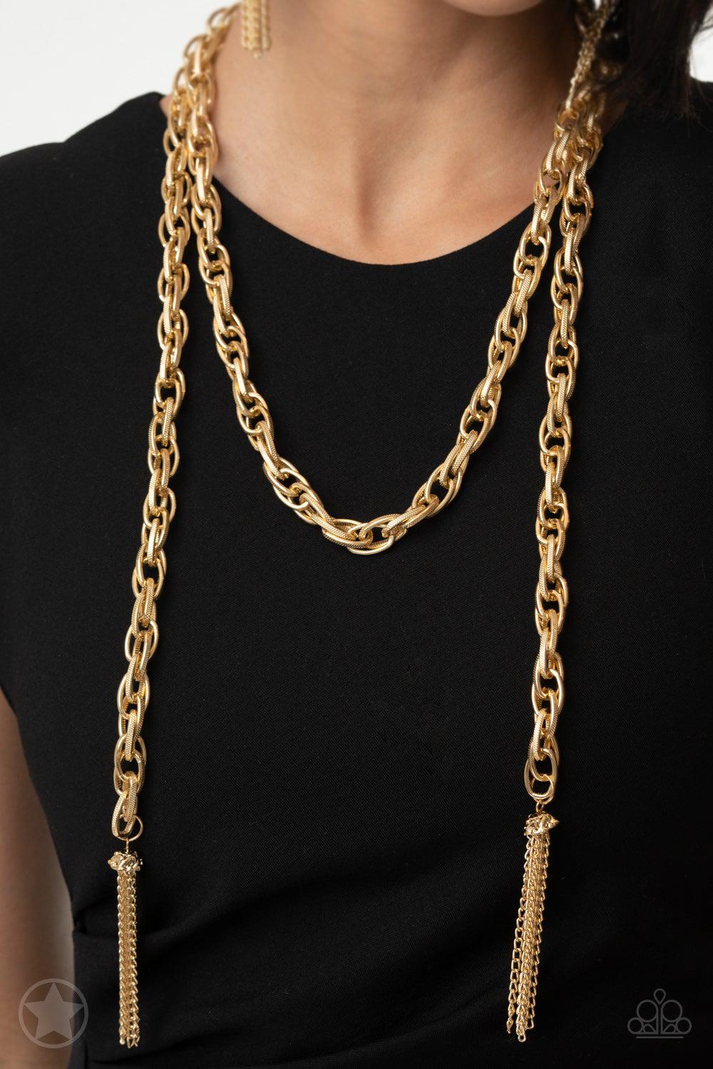 Scarfed for Attention Gold Chain Necklace - Paparazzi Accessories- lightbox - CarasShop.com - Paparazzi Jewelry by Cara Jewels