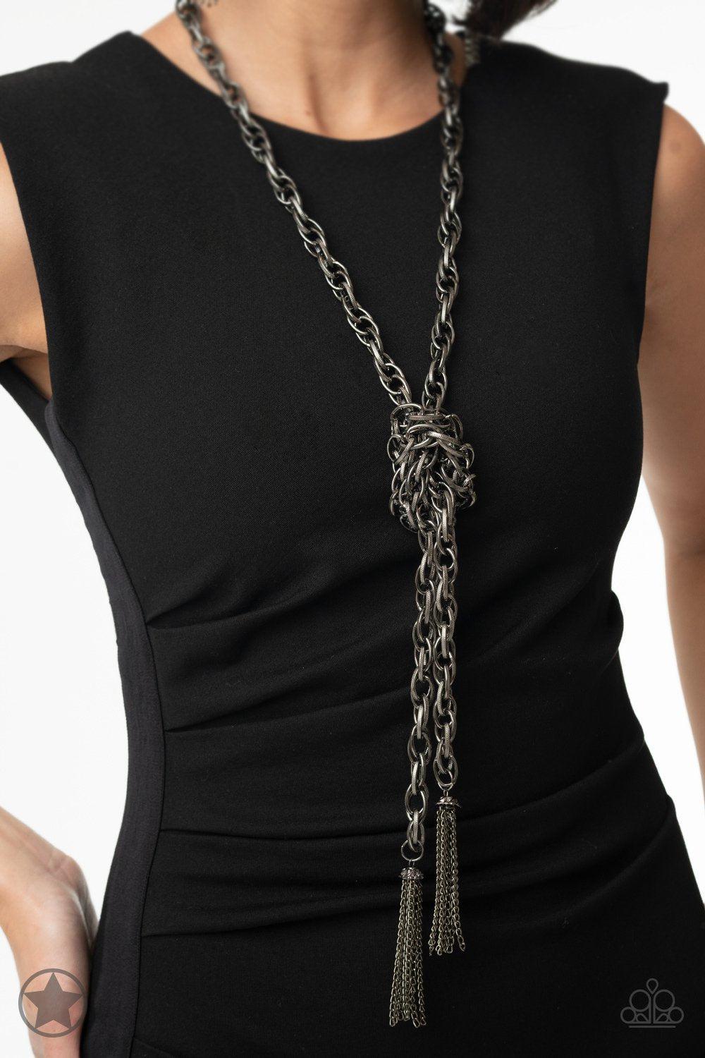 Scarfed for Attention Gunmetal Chain Necklace - Paparazzi Accessories- lightbox - CarasShop.com - Paparazzi Jewelry by Cara Jewels