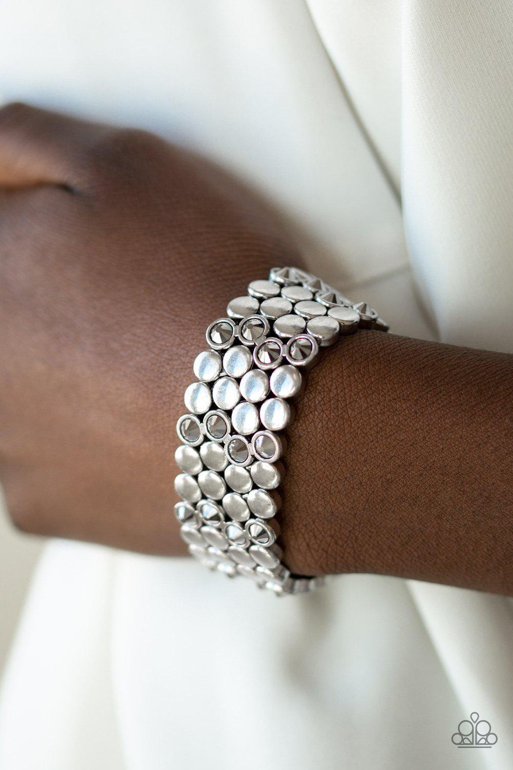 Scattered Starlight Silver and Hematite Stretch Bracelet - Paparazzi Accessories- lightbox - CarasShop.com - Paparazzi Jewelry by Cara Jewels