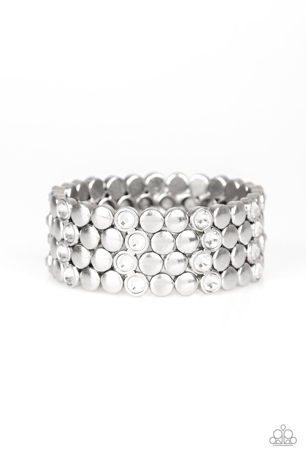 Scattered Starlight White and Silver Stretch Bracelet - Paparazzi Accessories- lightbox - CarasShop.com - Paparazzi Jewelry by Cara Jewels