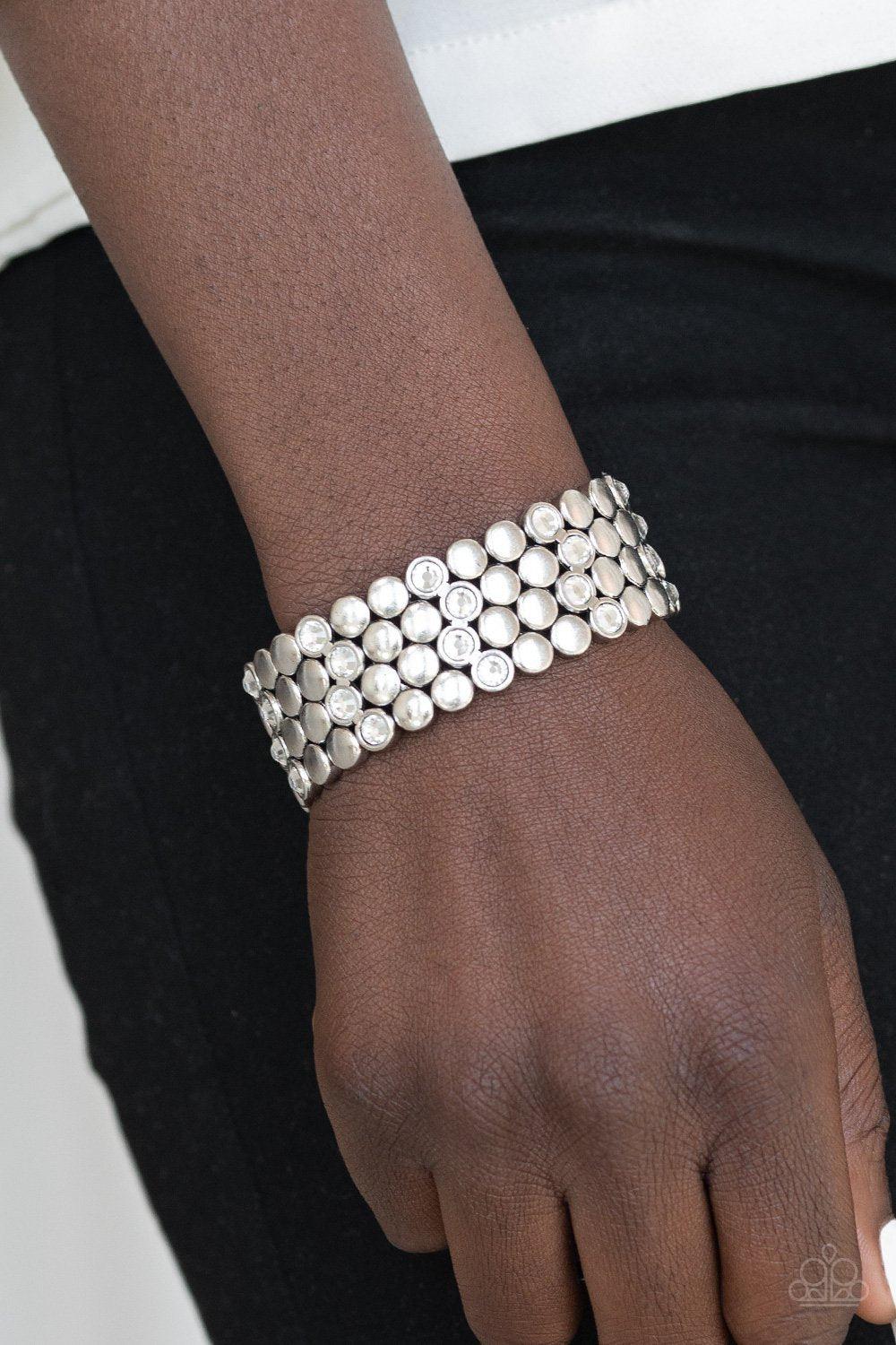 Scattered Starlight White and Silver Stretch Bracelet - Paparazzi Accessories- lightbox - CarasShop.com - Paparazzi Jewelry by Cara Jewels