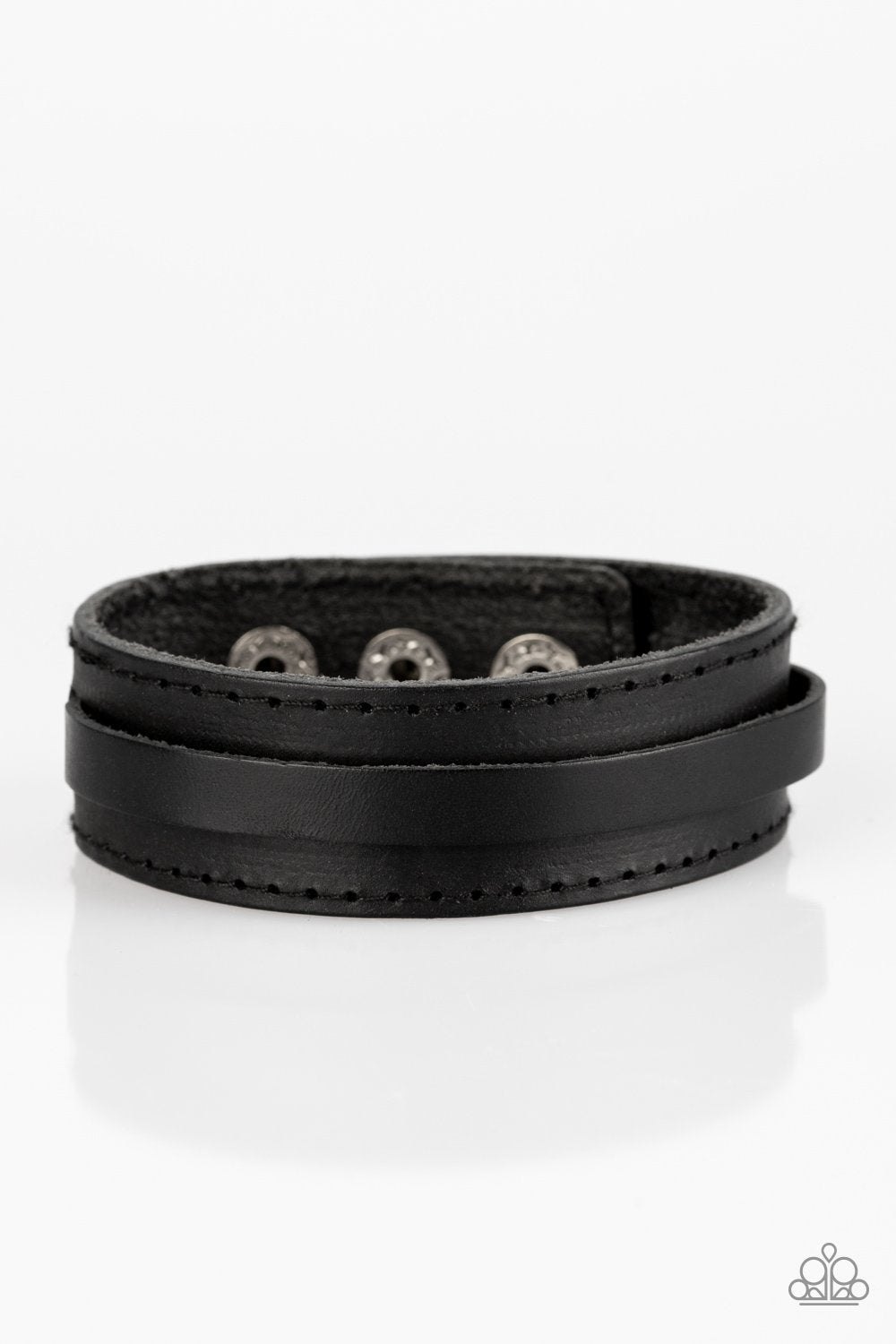 Scenic Scout Black Leather Mens Urban Wrap Snap Bracelet - Paparazzi Accessories- lightbox - CarasShop.com - Paparazzi Jewelry by Cara Jewels