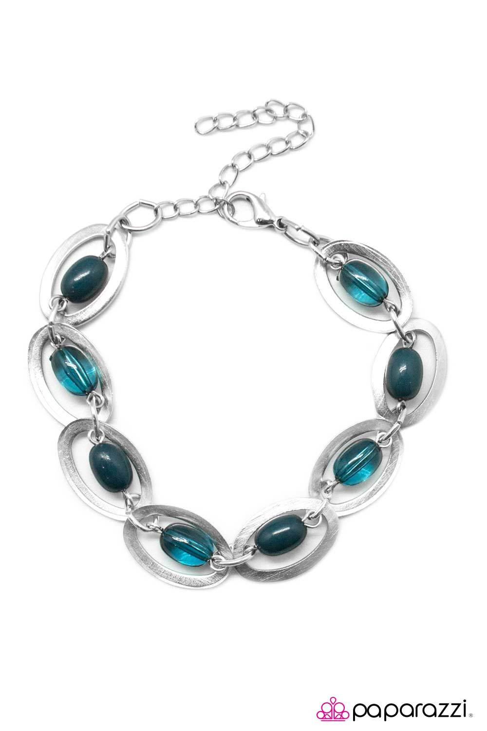 Sci-Fi Queen Silver and Blue Bracelet - Paparazzi Accessories- on model - CarasShop.com - Paparazzi Jewelry by Cara Jewels
