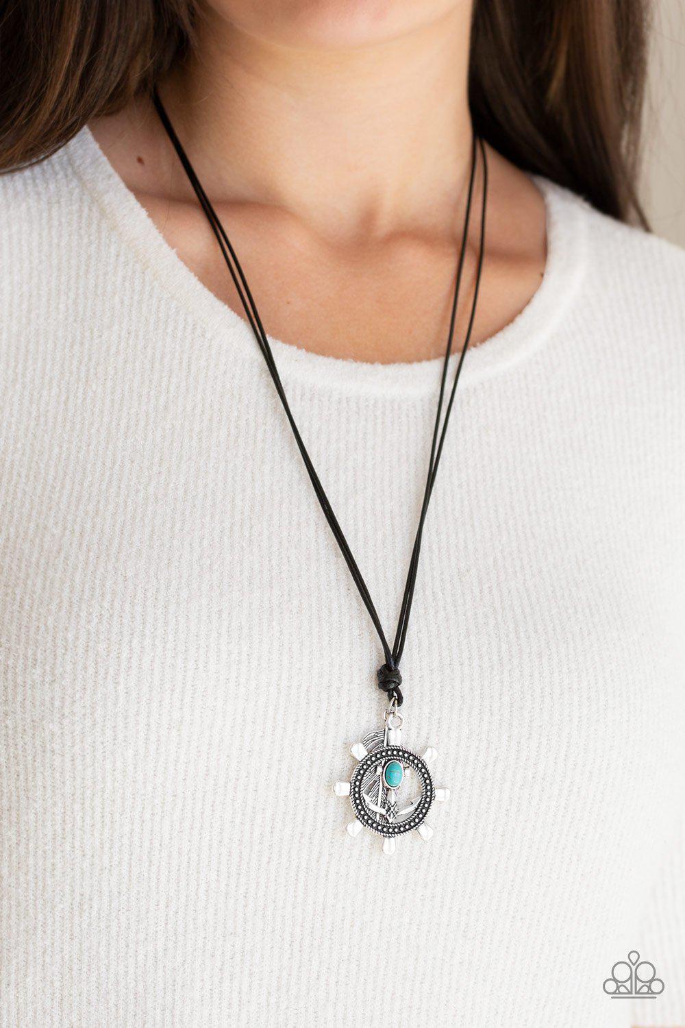 Sea Bird Turquoise Blue Stone Nautical Feather Urban Necklace - Paparazzi Accessories- lightbox - CarasShop.com - Paparazzi Jewelry by Cara Jewels