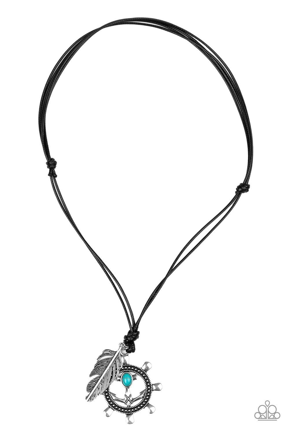 Sea Bird Turquoise Blue Stone Nautical Feather Urban Necklace - Paparazzi Accessories- on model - CarasShop.com - Paparazzi Jewelry by Cara Jewels