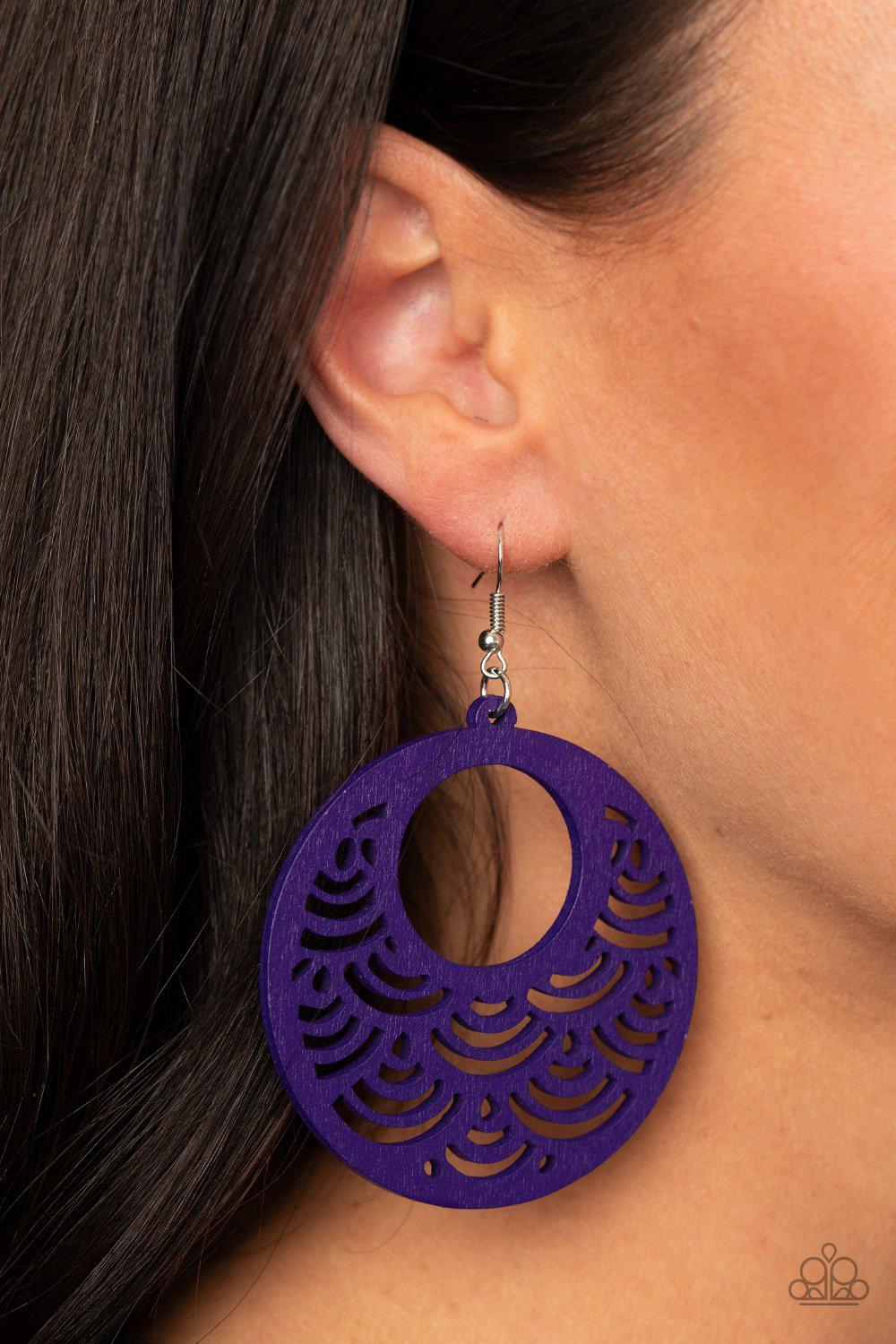SEA Le Vie! Purple Wood Earrings - Paparazzi Accessories- lightbox - CarasShop.com - Paparazzi Jewelry by Cara Jewels