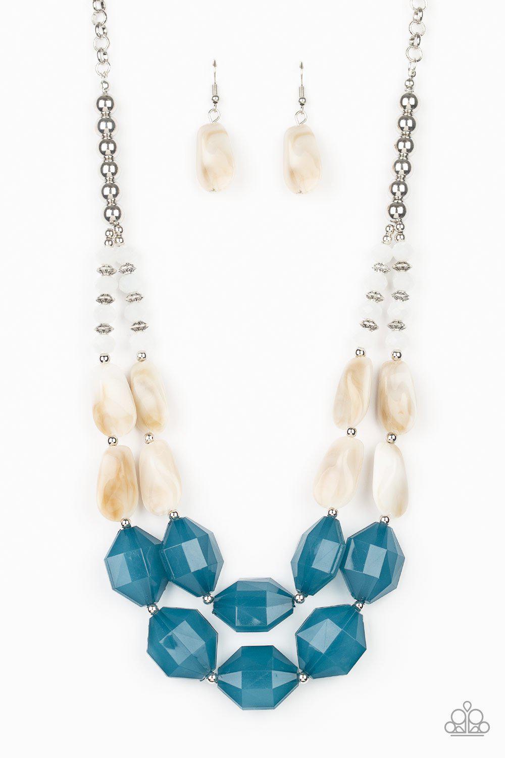Seacoast Sunset Blue and White Necklace - Paparazzi Accessories- on model - CarasShop.com - Paparazzi Jewelry by Cara Jewels