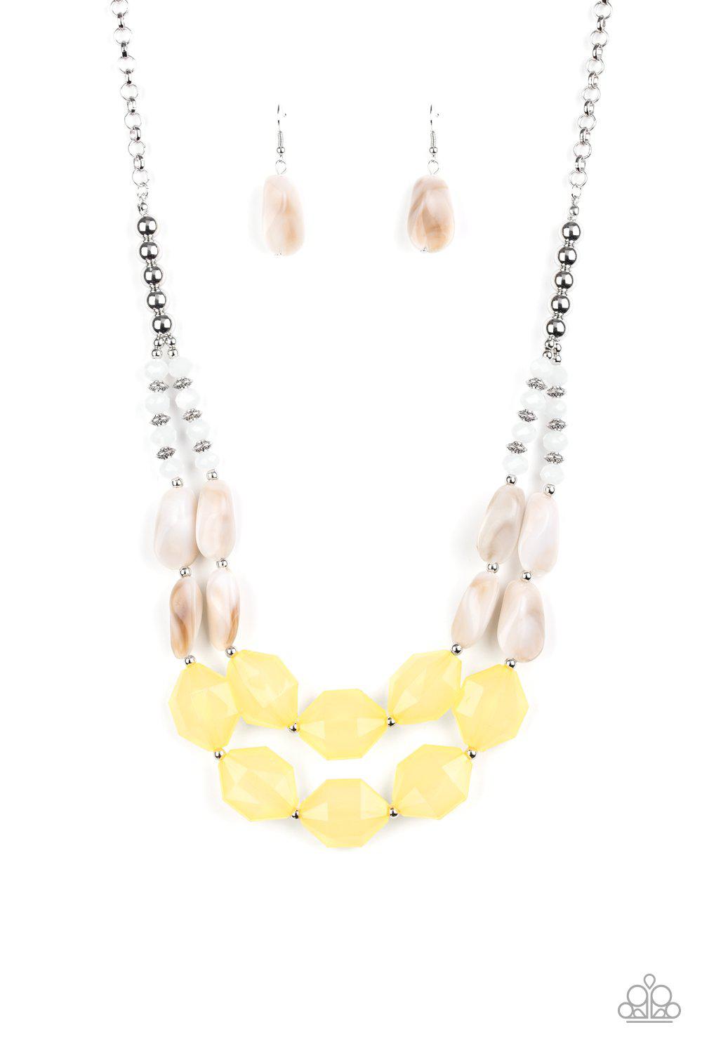 Seacoast Sunset Yellow Necklace - Paparazzi Accessories- on model - CarasShop.com - Paparazzi Jewelry by Cara Jewels
