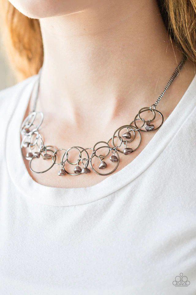 Seafront Scene Gunmetal Black Necklace - Paparazzi Accessories- on model - CarasShop.com - Paparazzi Jewelry by Cara Jewels