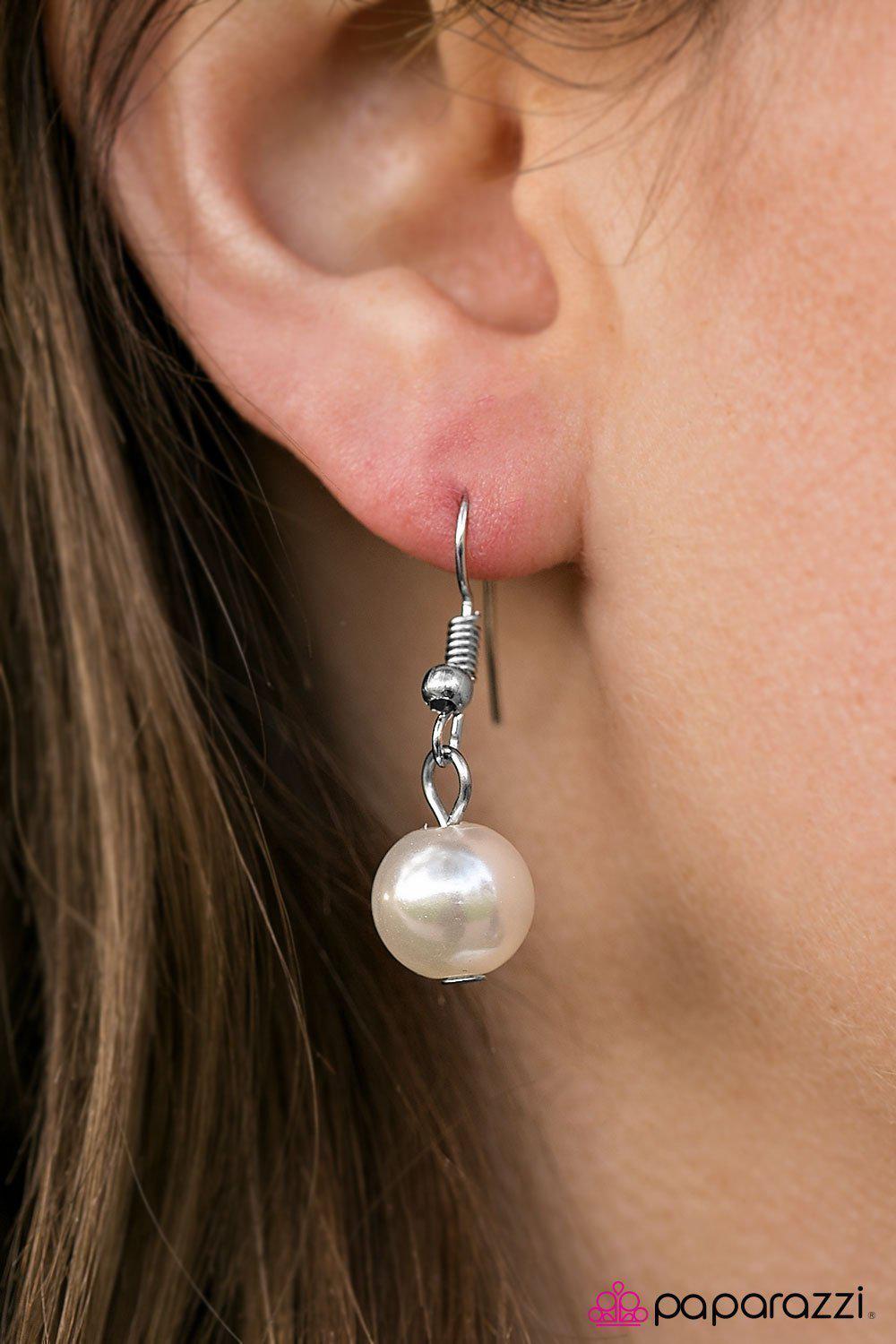 SEAing Stars White Pearl Necklace and matching Earrings - Paparazzi Accessories - free matching earrings -CarasShop.com - Paparazzi Jewelry by Cara Jewels