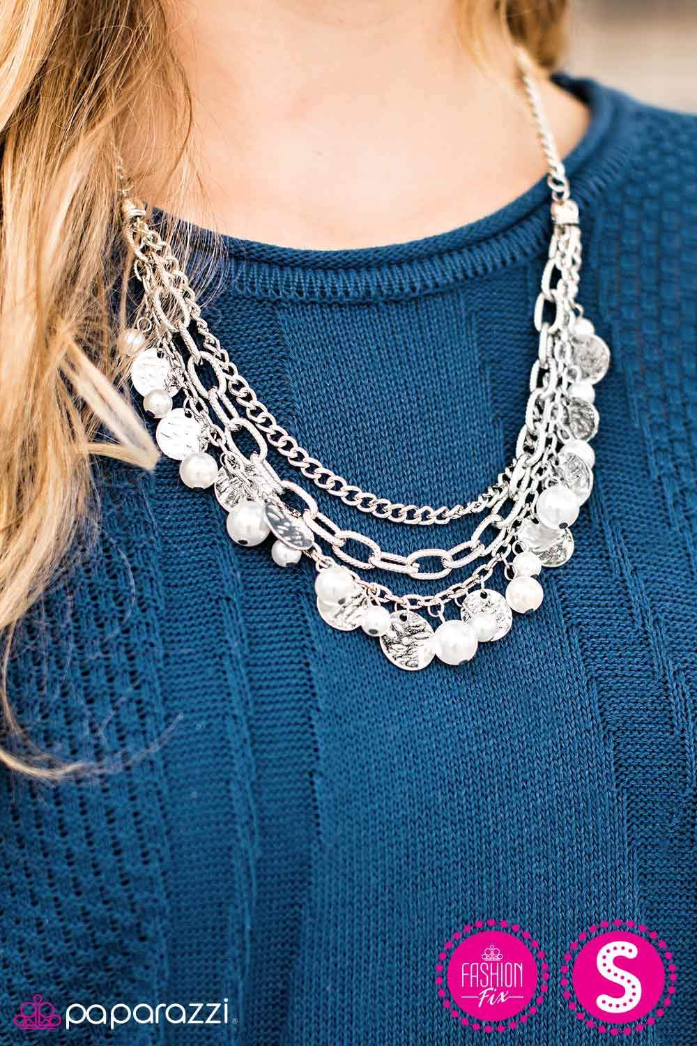 SEAing Stars White Pearl Necklace and matching Earrings - Paparazzi Accessories- lightbox - CarasShop.com - Paparazzi Jewelry by Cara Jewels