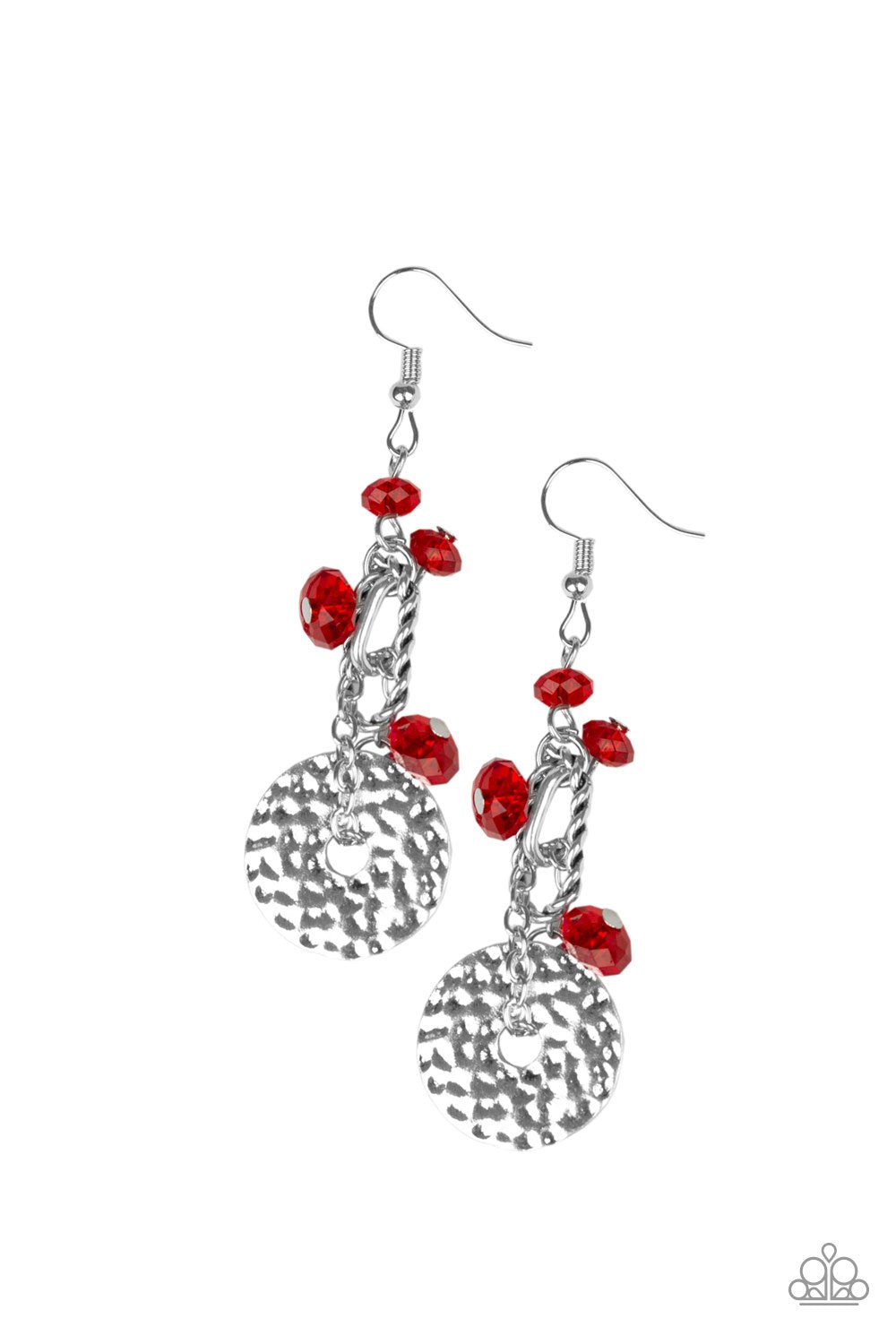 Seaside Catch Red and Silver Earrings - Paparazzi Accessories- lightbox - CarasShop.com - Paparazzi Jewelry by Cara Jewels