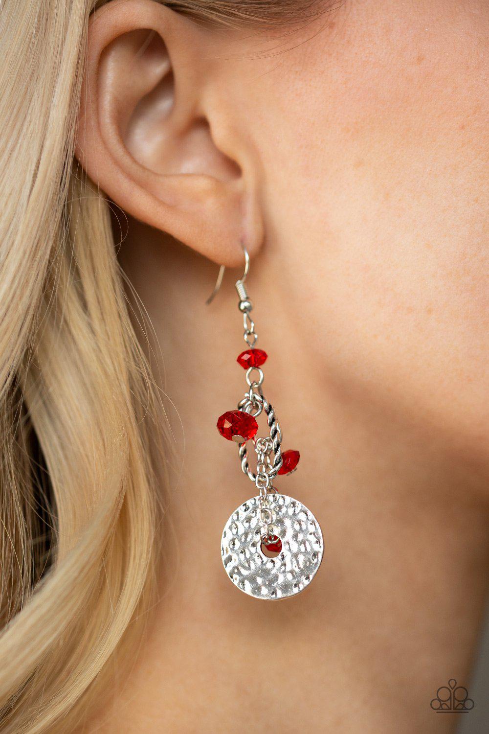 Seaside Catch Red and Silver Earrings - Paparazzi Accessories- lightbox - CarasShop.com - Paparazzi Jewelry by Cara Jewels