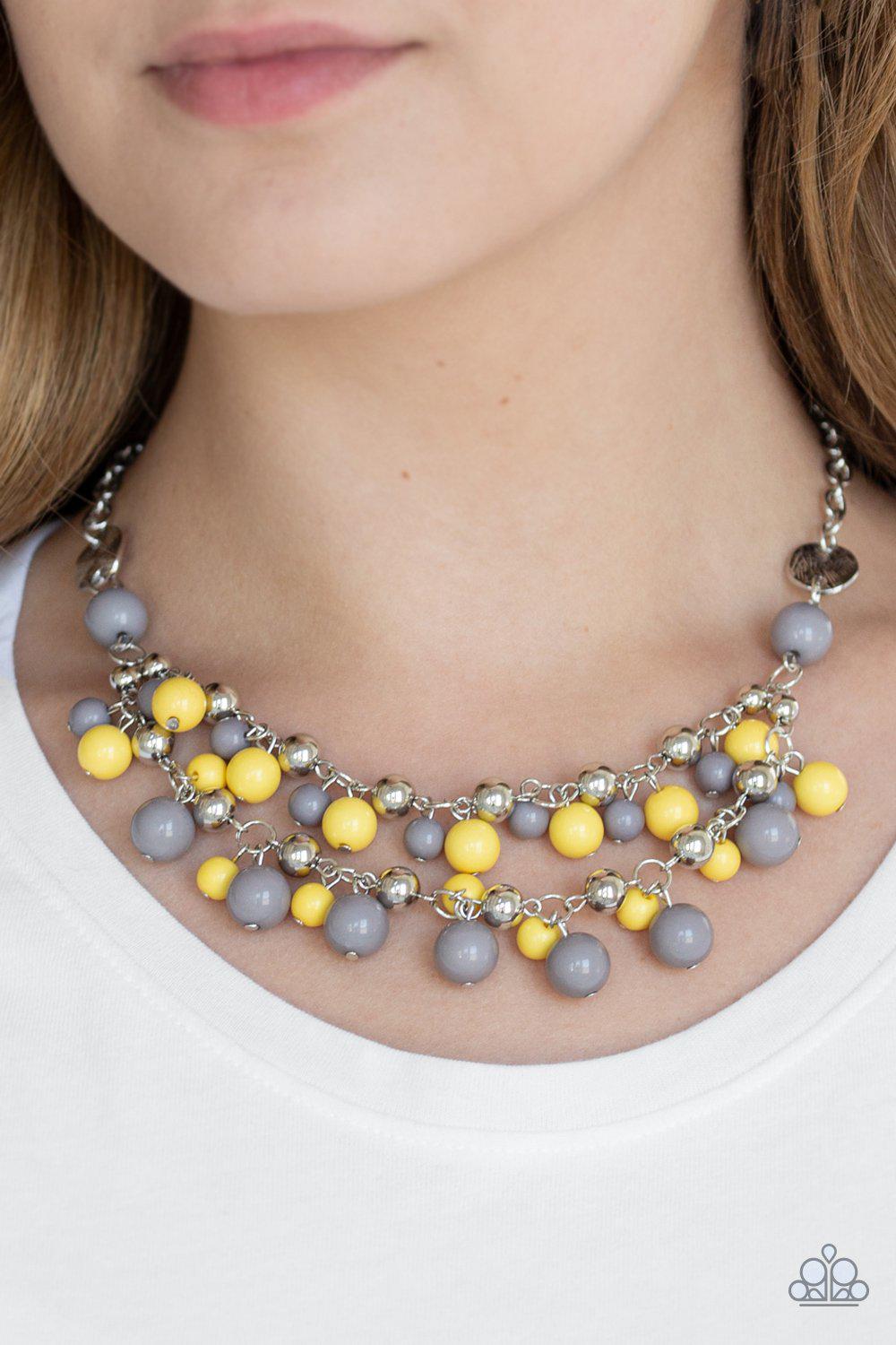Seaside Soiree Multi Yellow and Grey Necklace - Paparazzi Accessories- lightbox - CarasShop.com - Paparazzi Jewelry by Cara Jewels