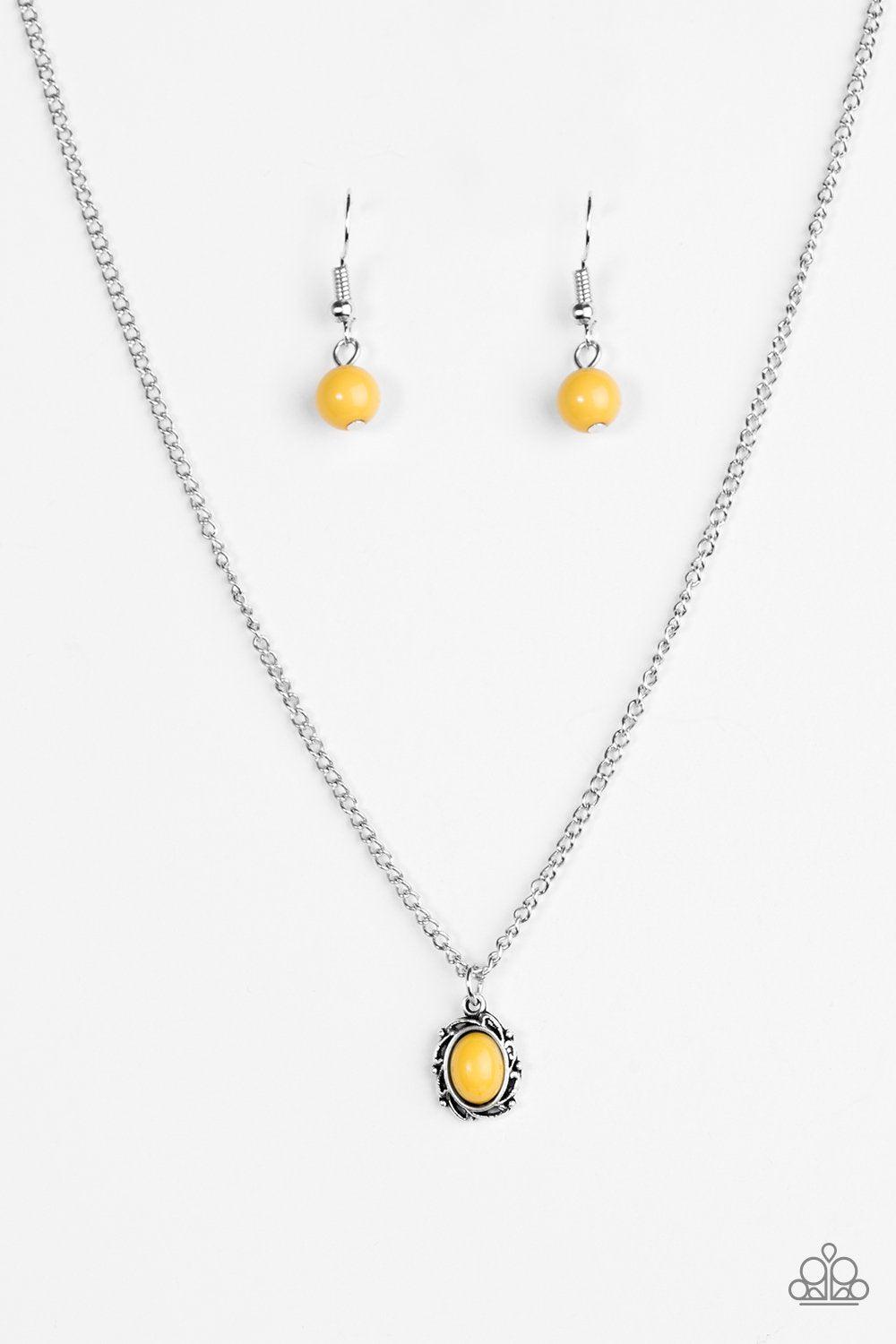 Season To Cherish Silver and Yellow Necklace - Paparazzi Accessories- on model - CarasShop.com - Paparazzi Jewelry by Cara Jewels