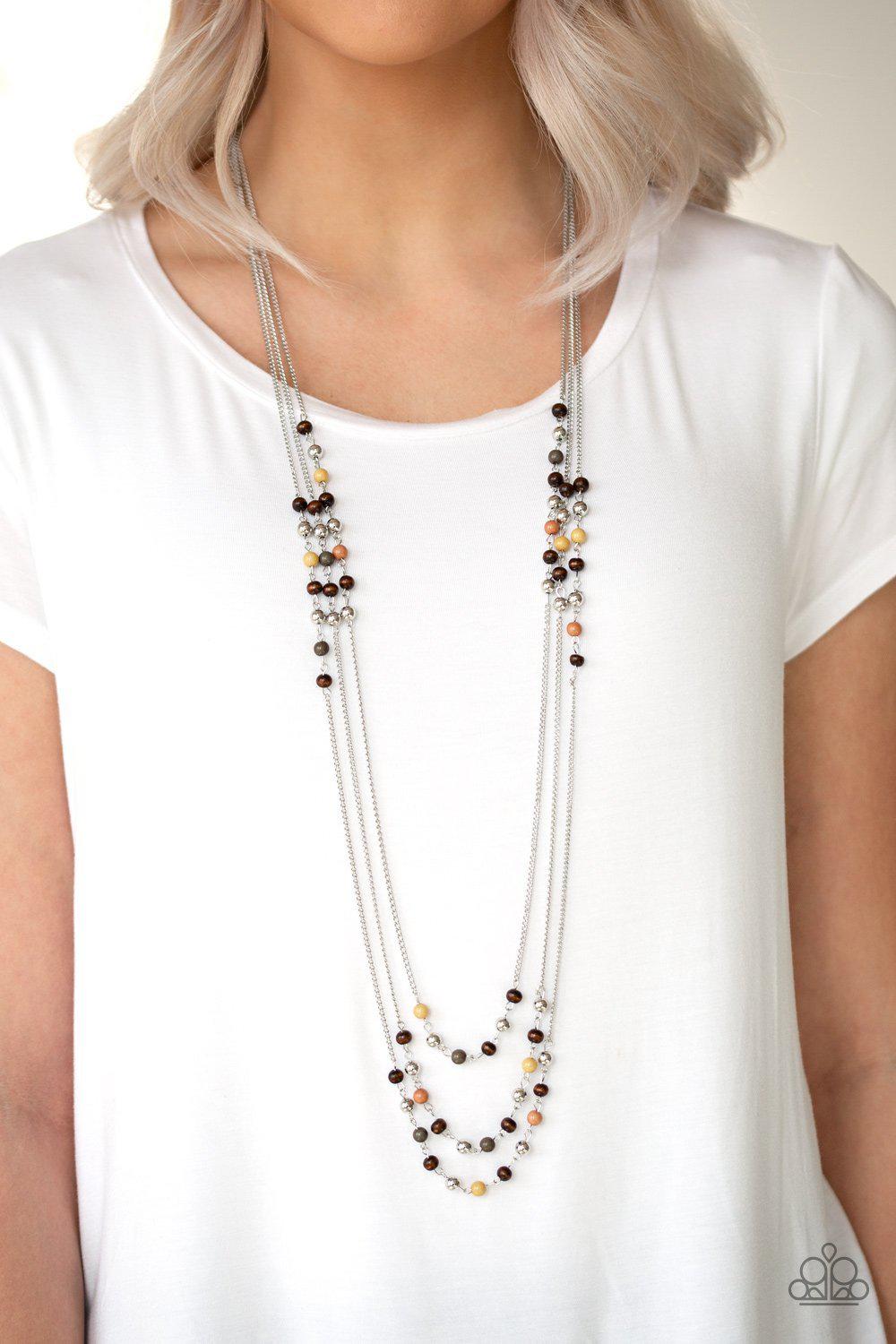 Seasonal Sensation Multi Gold, Moss and Brown Necklace - Paparazzi Accessories- on model - CarasShop.com - Paparazzi Jewelry by Cara Jewels