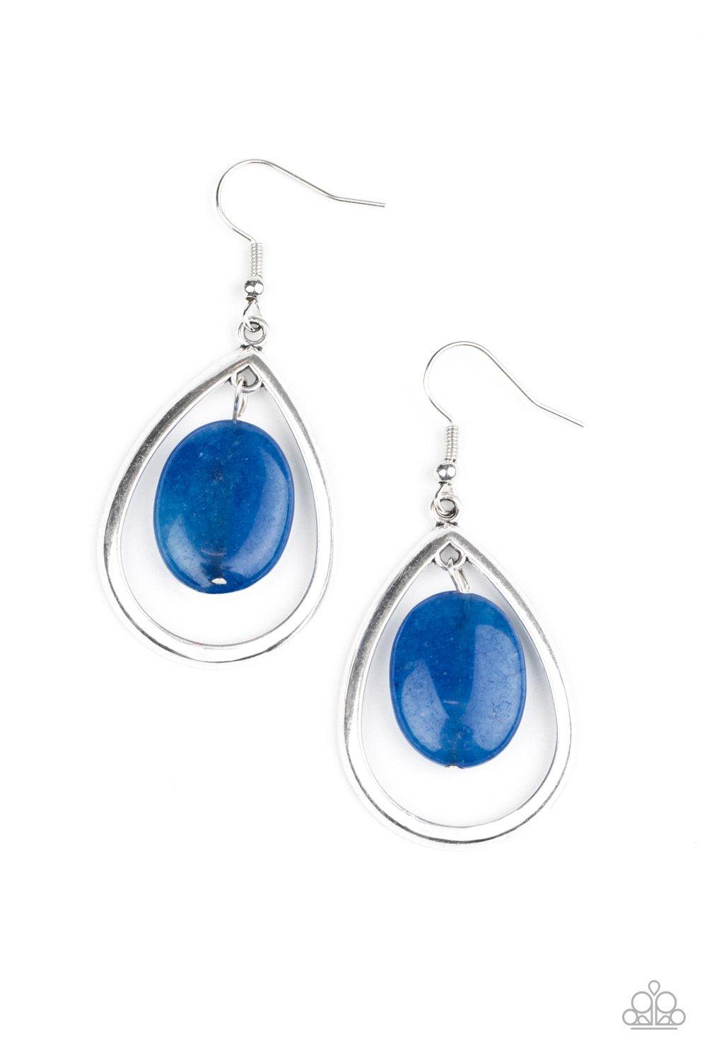 Seasonal Simplicity Blue Stone and Silver Earrings - Paparazzi Accessories- on model - CarasShop.com - Paparazzi Jewelry by Cara Jewels