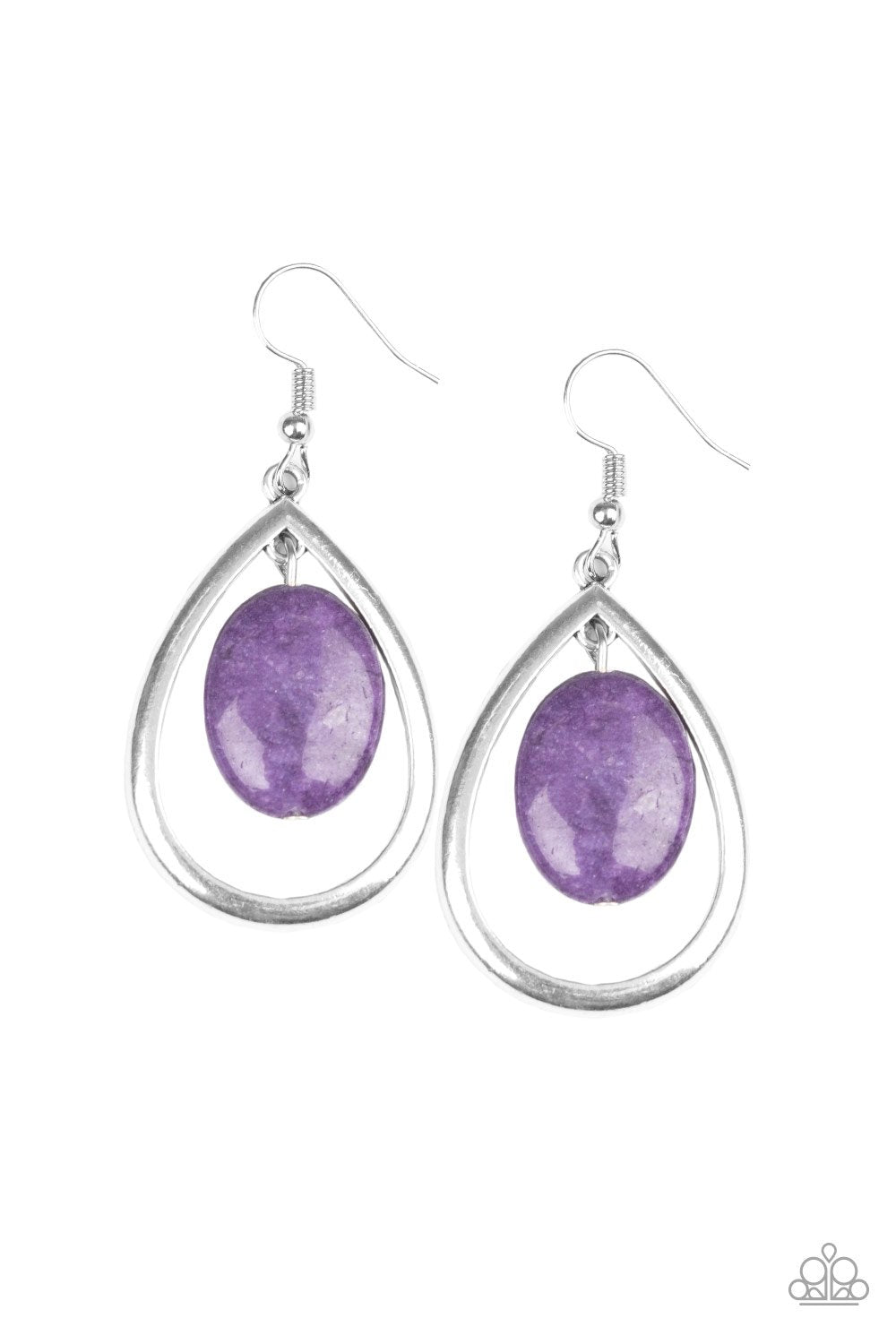 Seasonal Simplicity Purple and Silver Earrings - Paparazzi Accessories- on model - CarasShop.com - Paparazzi Jewelry by Cara Jewels