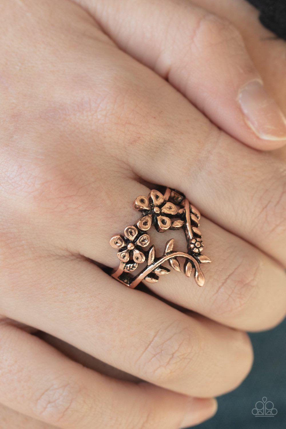 Secret Eden Copper Flower Ring - Paparazzi Accessories- lightbox - CarasShop.com - Paparazzi Jewelry by Cara Jewels