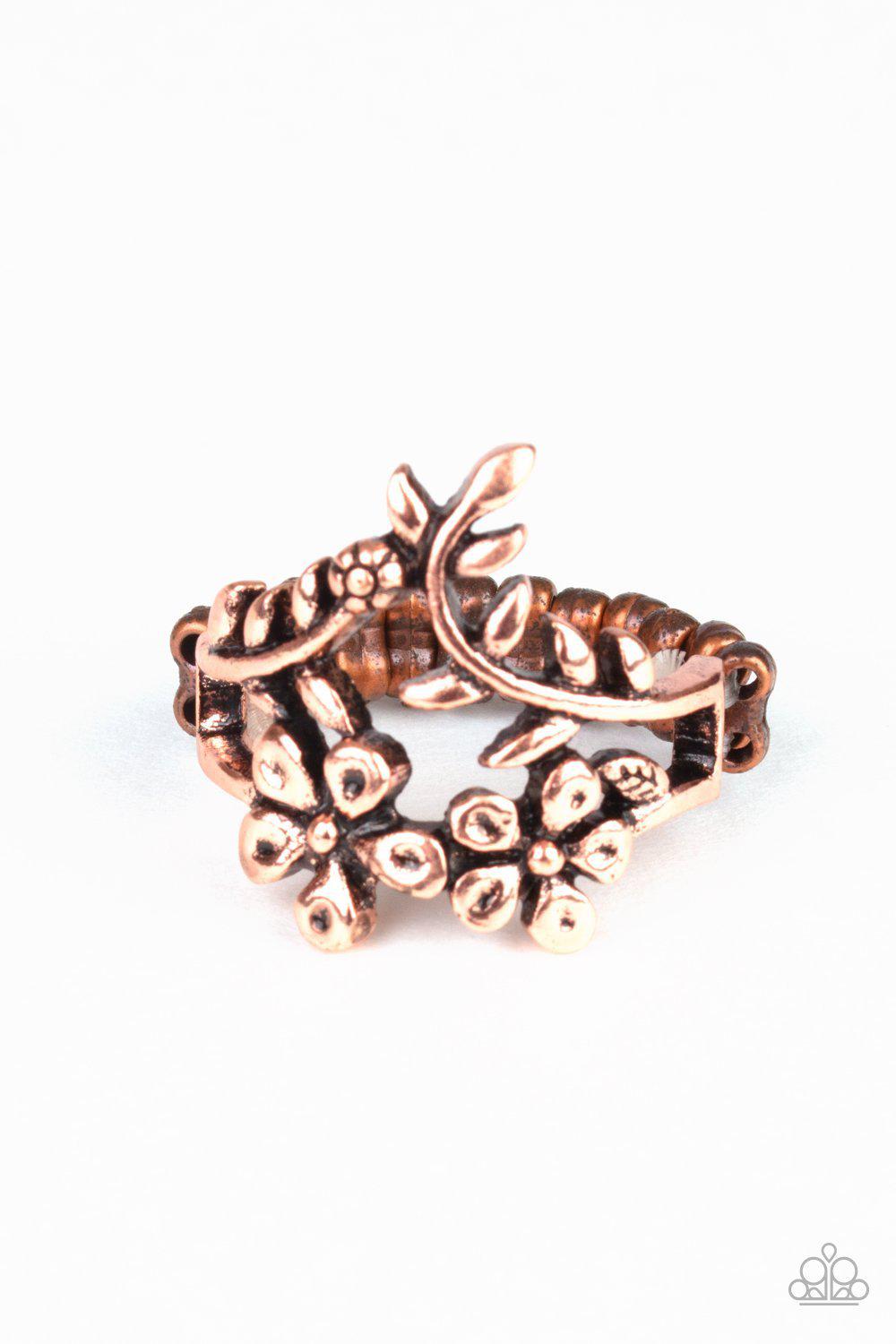 Secret Eden Copper Flower Ring - Paparazzi Accessories- on model - CarasShop.com - Paparazzi Jewelry by Cara Jewels