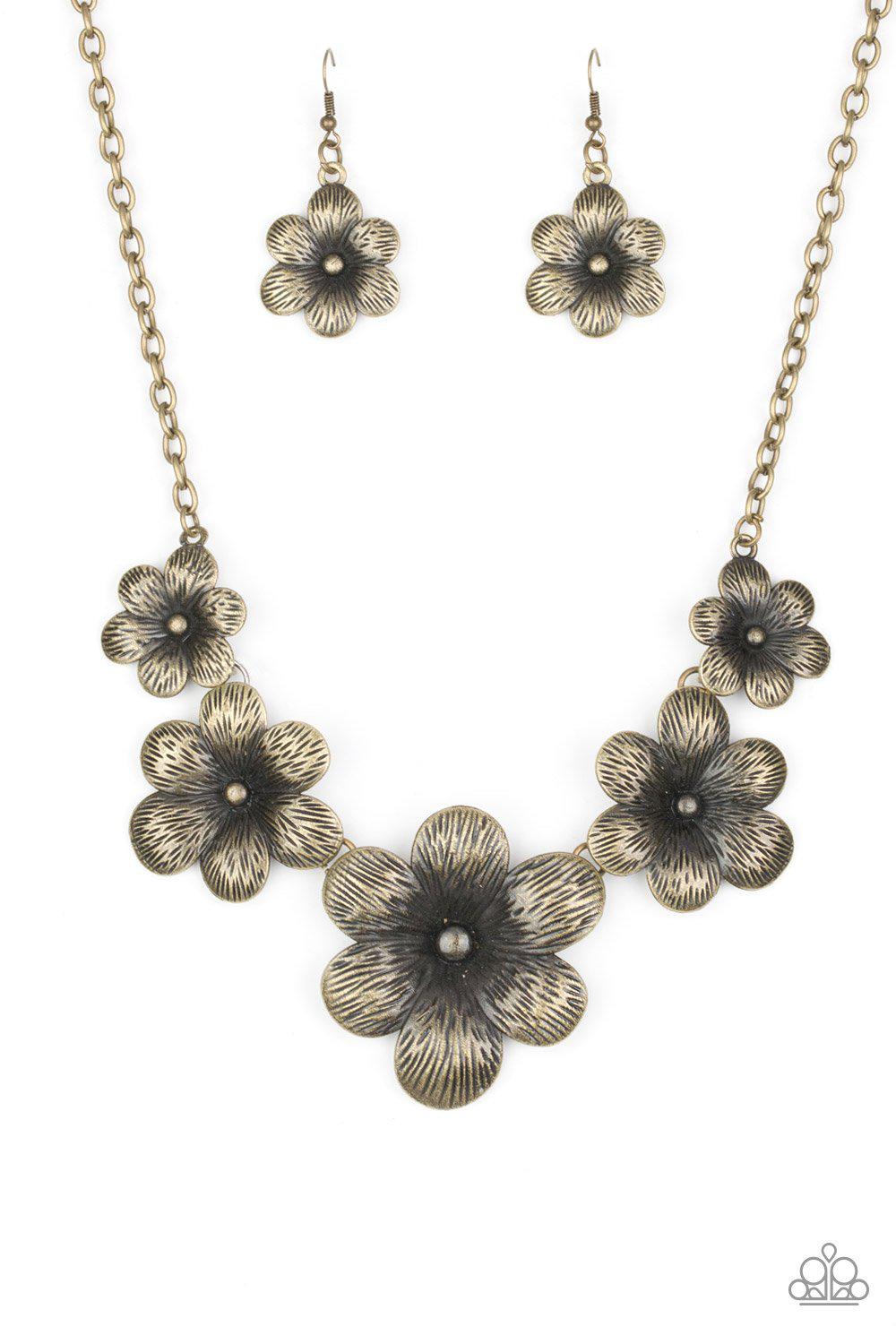 Secret Garden Brass Flower Necklace - Paparazzi Accessories- lightbox - CarasShop.com - Paparazzi Jewelry by Cara Jewels