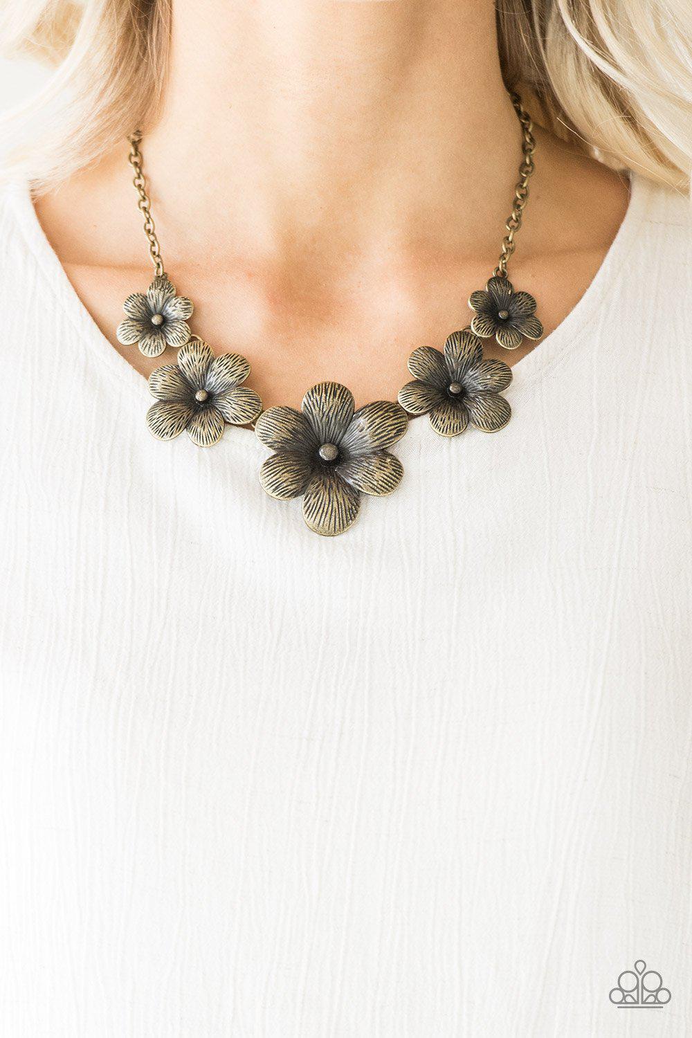 Secret Garden Brass Flower Necklace - Paparazzi Accessories- lightbox - CarasShop.com - Paparazzi Jewelry by Cara Jewels