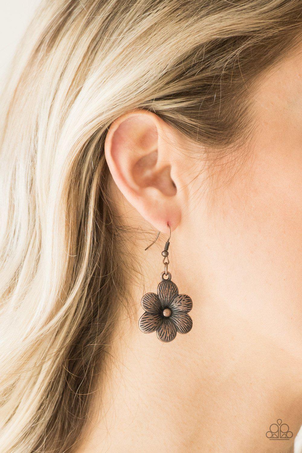 Secret Garden Copper Flower Necklace - Paparazzi Accessories - free matching earrings -CarasShop.com - Paparazzi Jewelry by Cara Jewels
