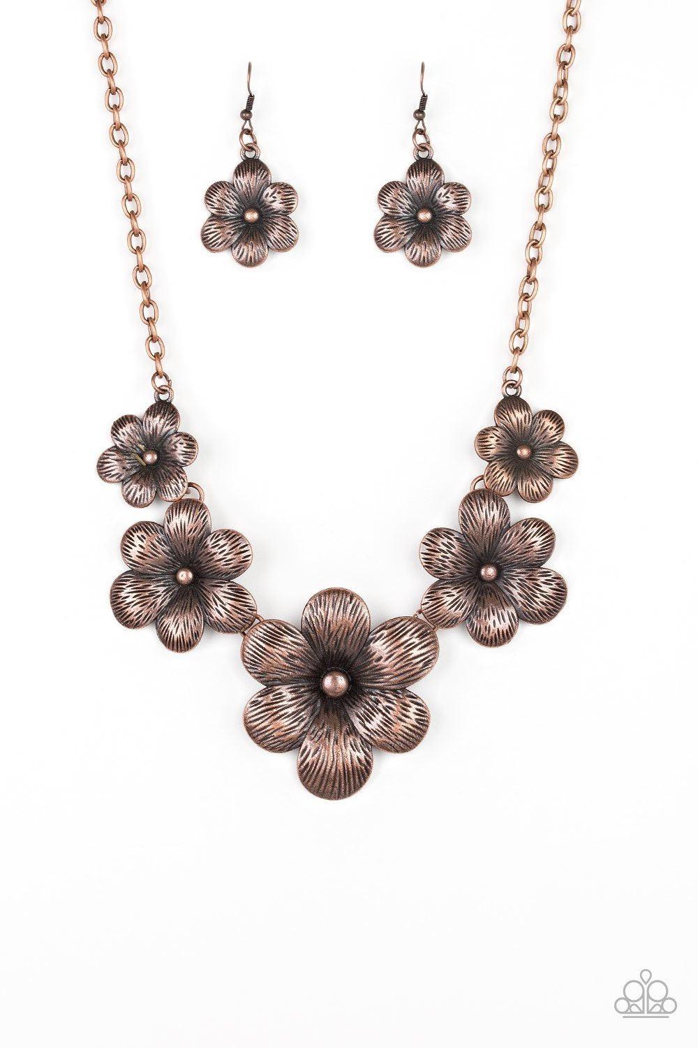 Secret Garden Copper Flower Necklace - Paparazzi Accessories- on model - CarasShop.com - Paparazzi Jewelry by Cara Jewels