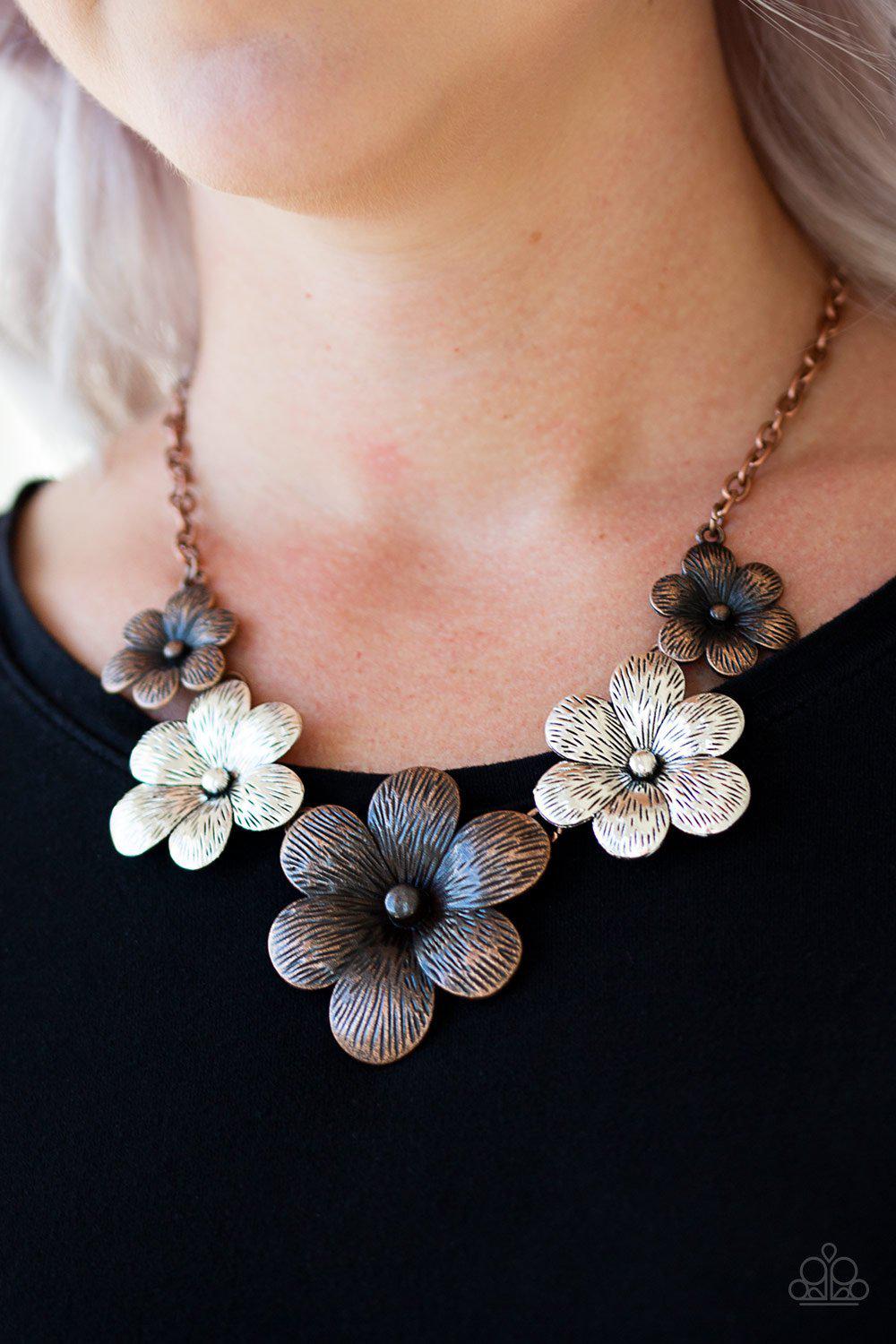 Secret Garden Multi Silver and Copper Flower Necklace and matching Earrings - Paparazzi Accessories- lightbox - CarasShop.com - Paparazzi Jewelry by Cara Jewels