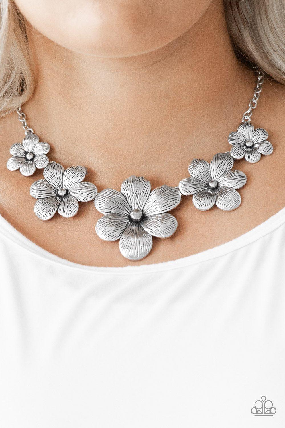 Secret Garden Silver Flower Necklace - Paparazzi Accessories- lightbox - CarasShop.com - Paparazzi Jewelry by Cara Jewels