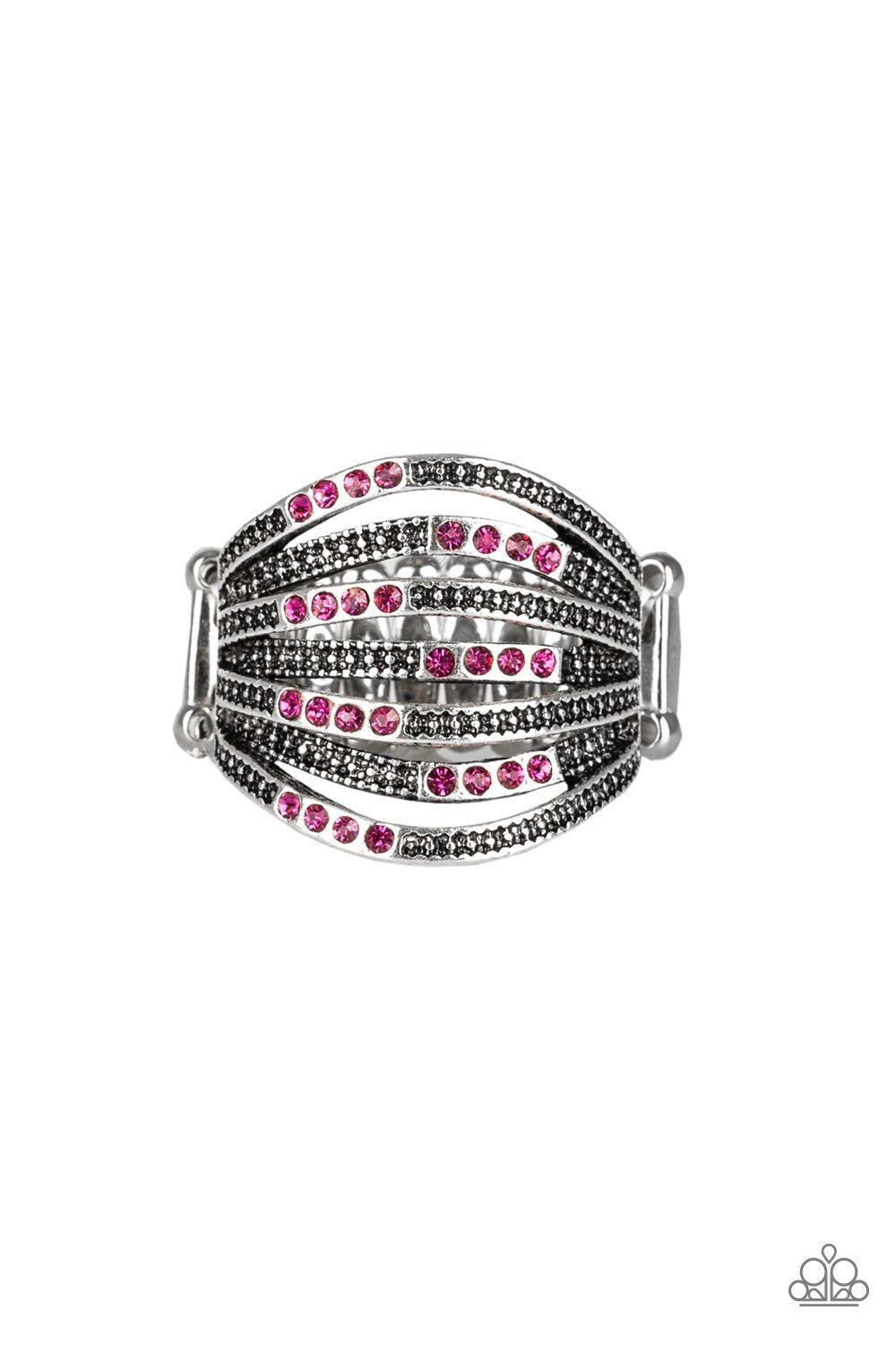 Securing My Finances Pink Rhinestone Ring - Paparazzi Accessories- lightbox - CarasShop.com - Paparazzi Jewelry by Cara Jewels