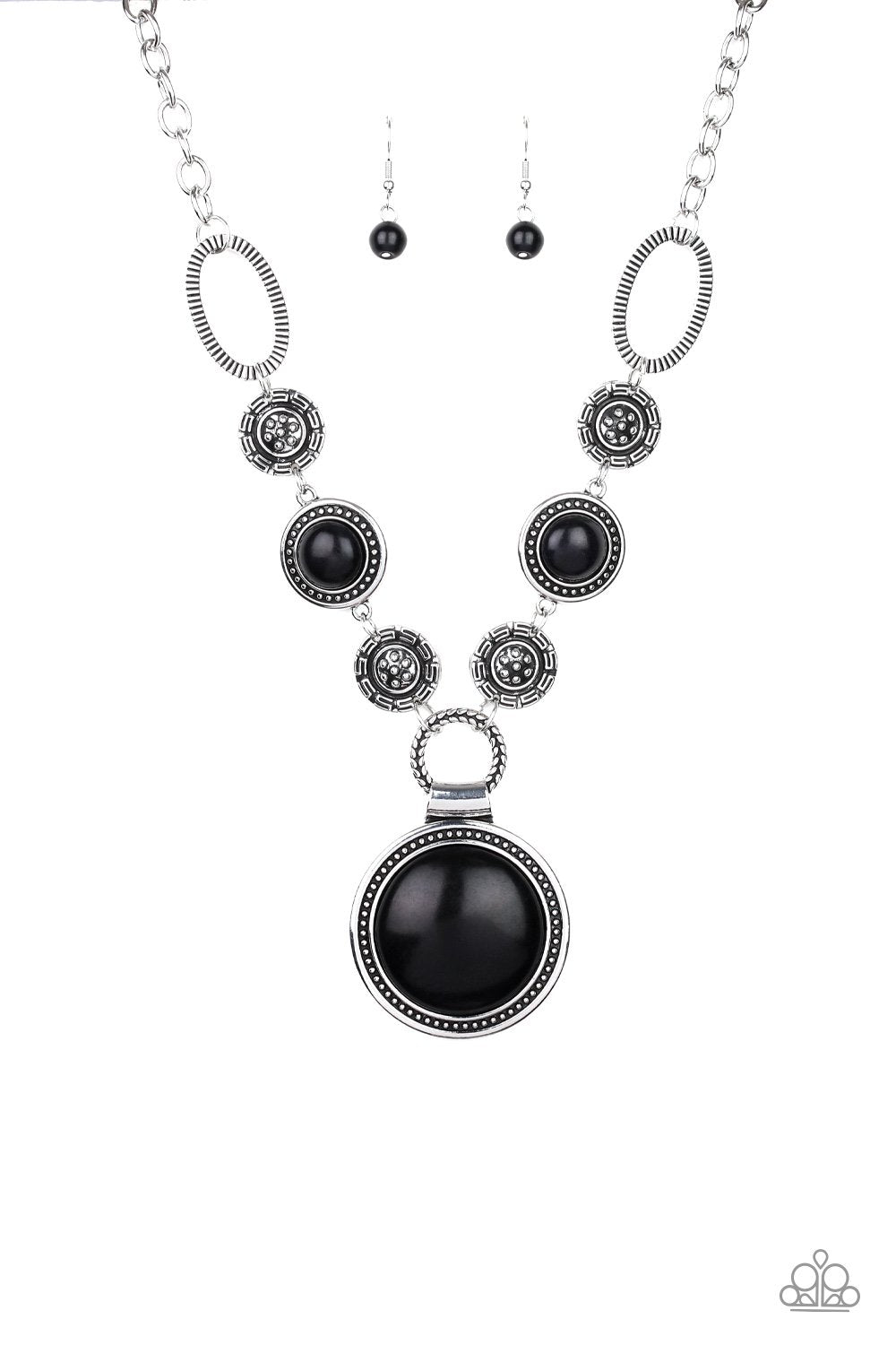 Sedona Drama Black Stone Necklace - Paparazzi Accessories- on model - CarasShop.com - Paparazzi Jewelry by Cara Jewels