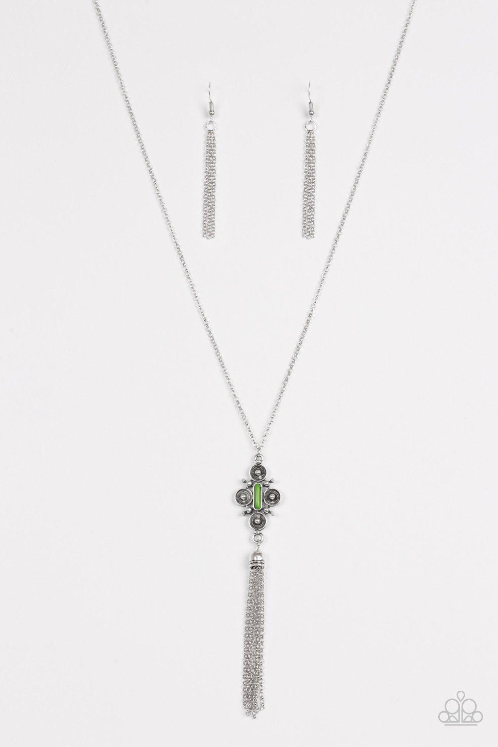 Sedona Skies Silver and Green Necklace - Paparazzi Accessories- lightbox - CarasShop.com - Paparazzi Jewelry by Cara Jewels