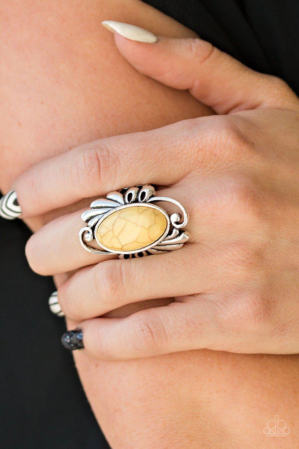 Sedona Sunset Yellow Stone Ring - Paparazzi Accessories- on model - CarasShop.com - Paparazzi Jewelry by Cara Jewels
