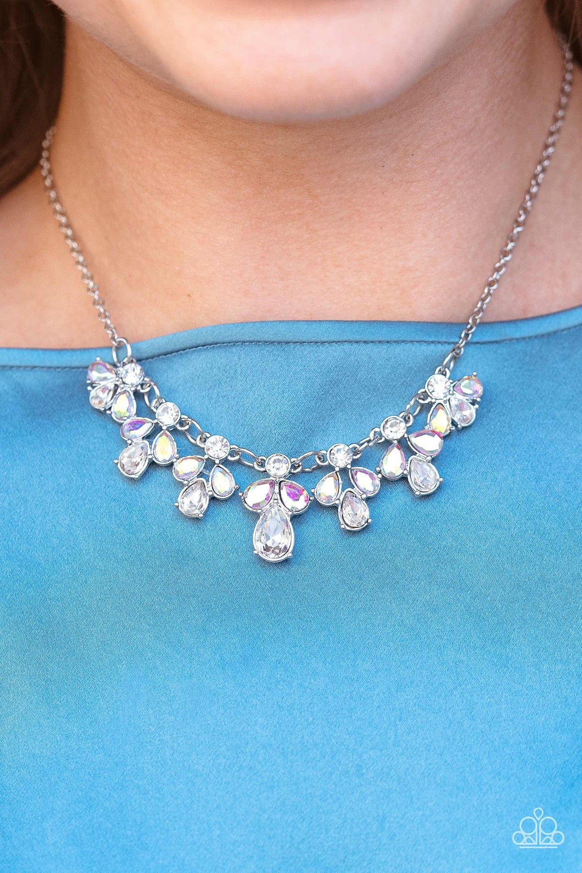 See in a New STARLIGHT Multi Iridescent Rhinestone Necklace - Paparazzi Accessories- on model - CarasShop.com - Paparazzi Jewelry by Cara Jewels