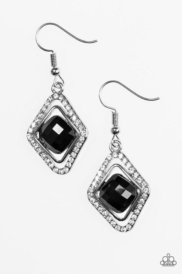 See You In Court Black and White Rhinestone Earrings - Paparazzi Accessories- lightbox - CarasShop.com - Paparazzi Jewelry by Cara Jewels