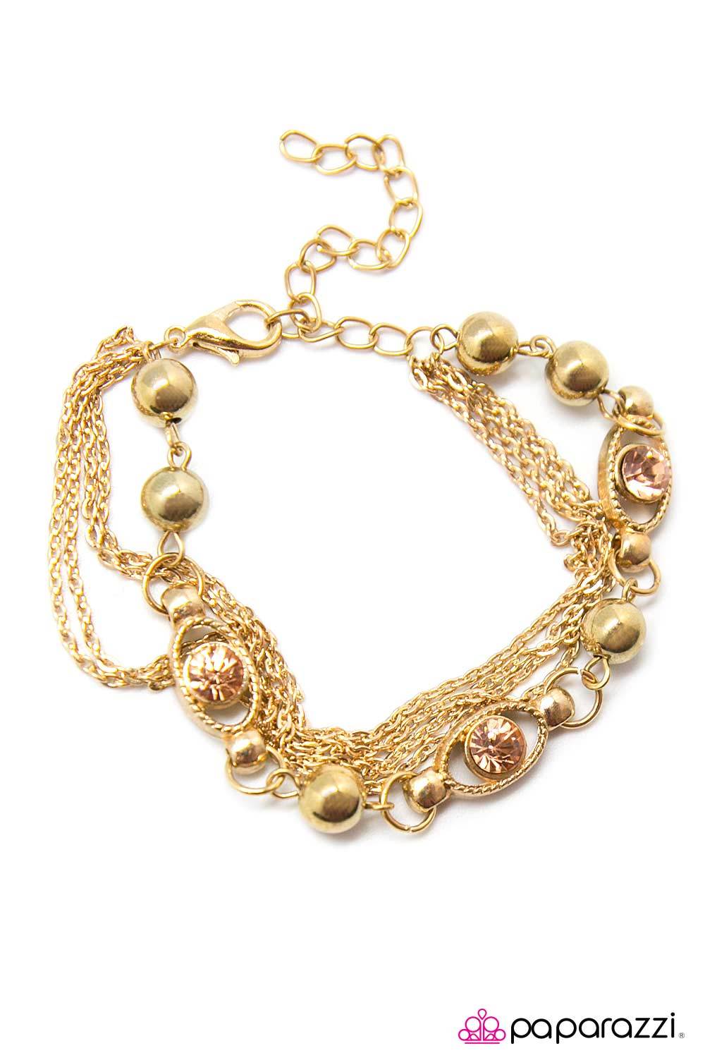 Seeing Eye To Eye Gold Chain and Rhinestone Bracelet - Paparazzi Accessories- on model - CarasShop.com - Paparazzi Jewelry by Cara Jewels